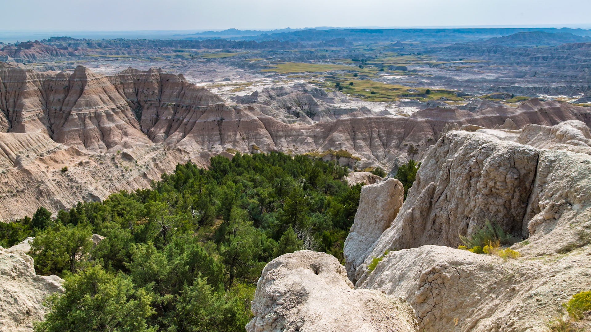 180816_153 Erosion exposes colorful layers of sedimentary rock  in the Badlands National Park in South Dakota, USA
