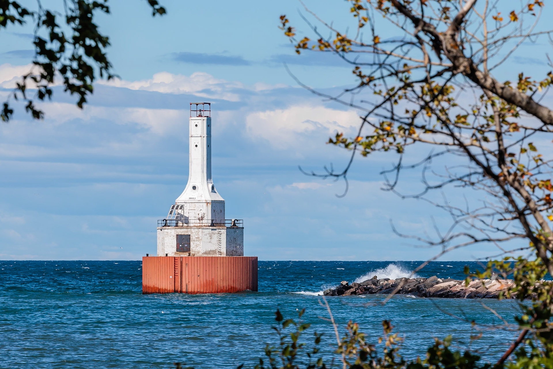 250823_067 Keweenaw Waterway Upper Entrance Light at the north end of the Portage River in McLain State Park, Michigan, USA