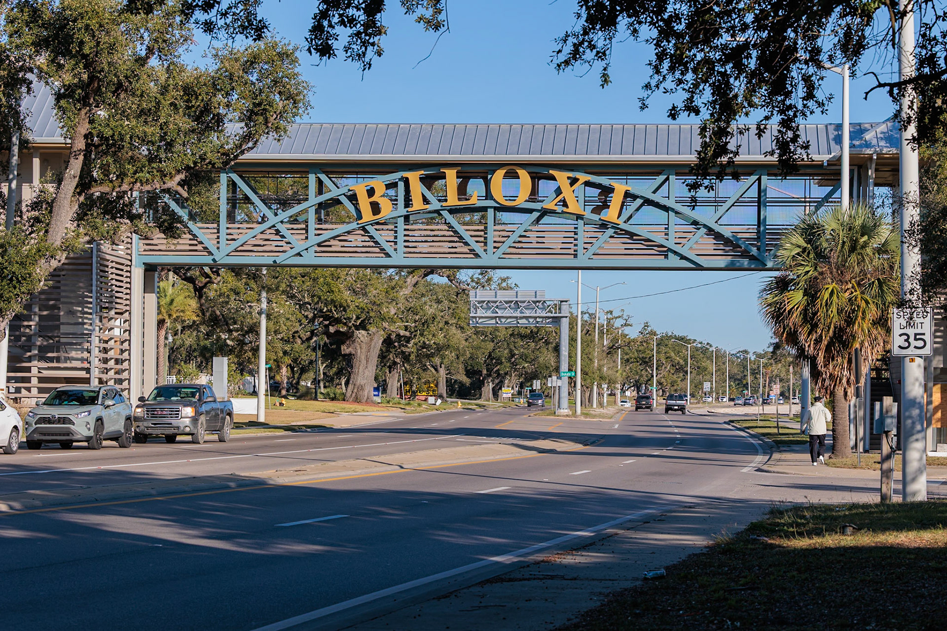 211223_058 Sign on pedestrian bridge over US Highway 90 in Biloxi, Mississippi