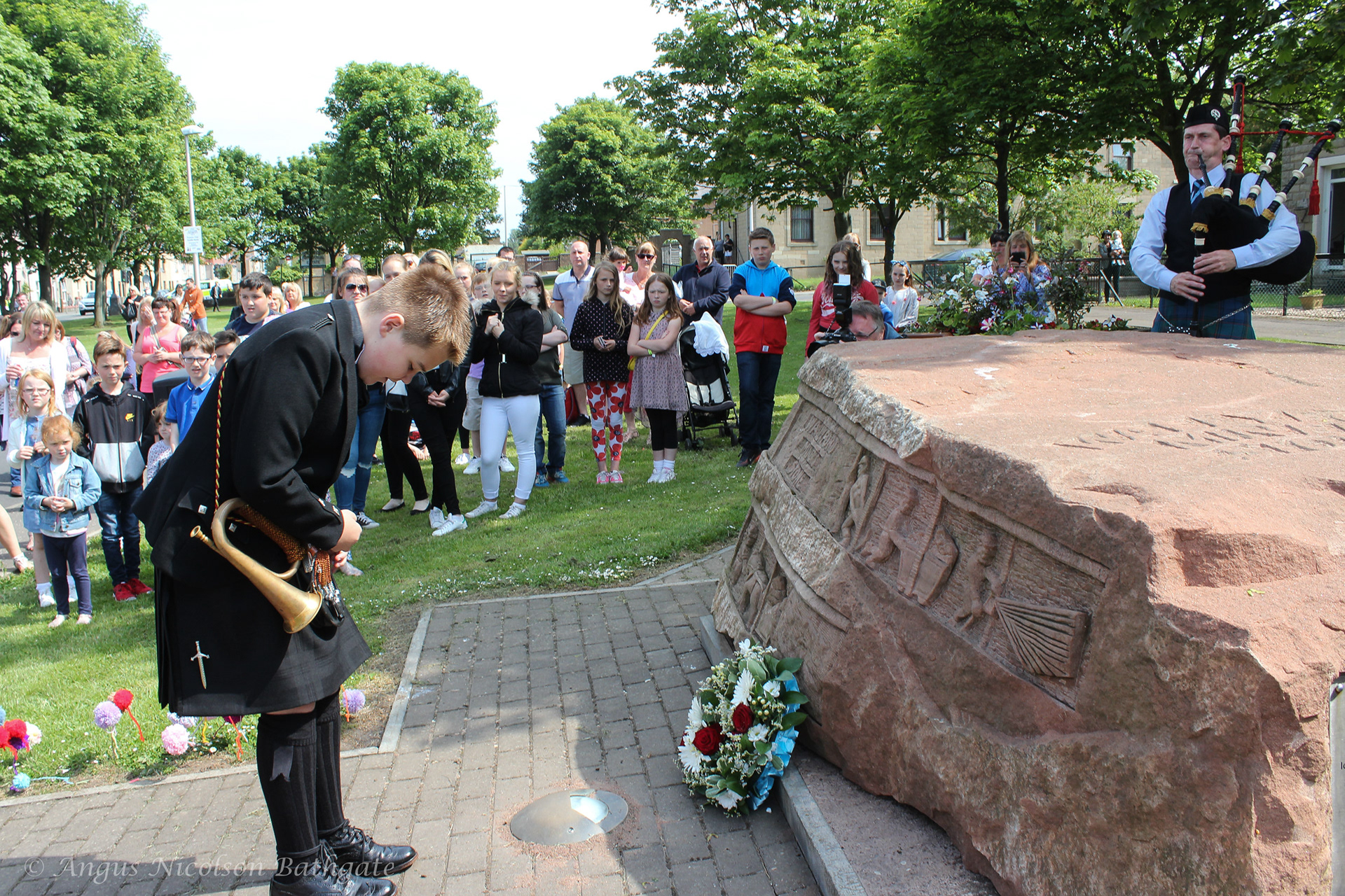 Wreath laying at the Miners' Memorial Stone, commemorating those who lost their lives in Wallyford collieries