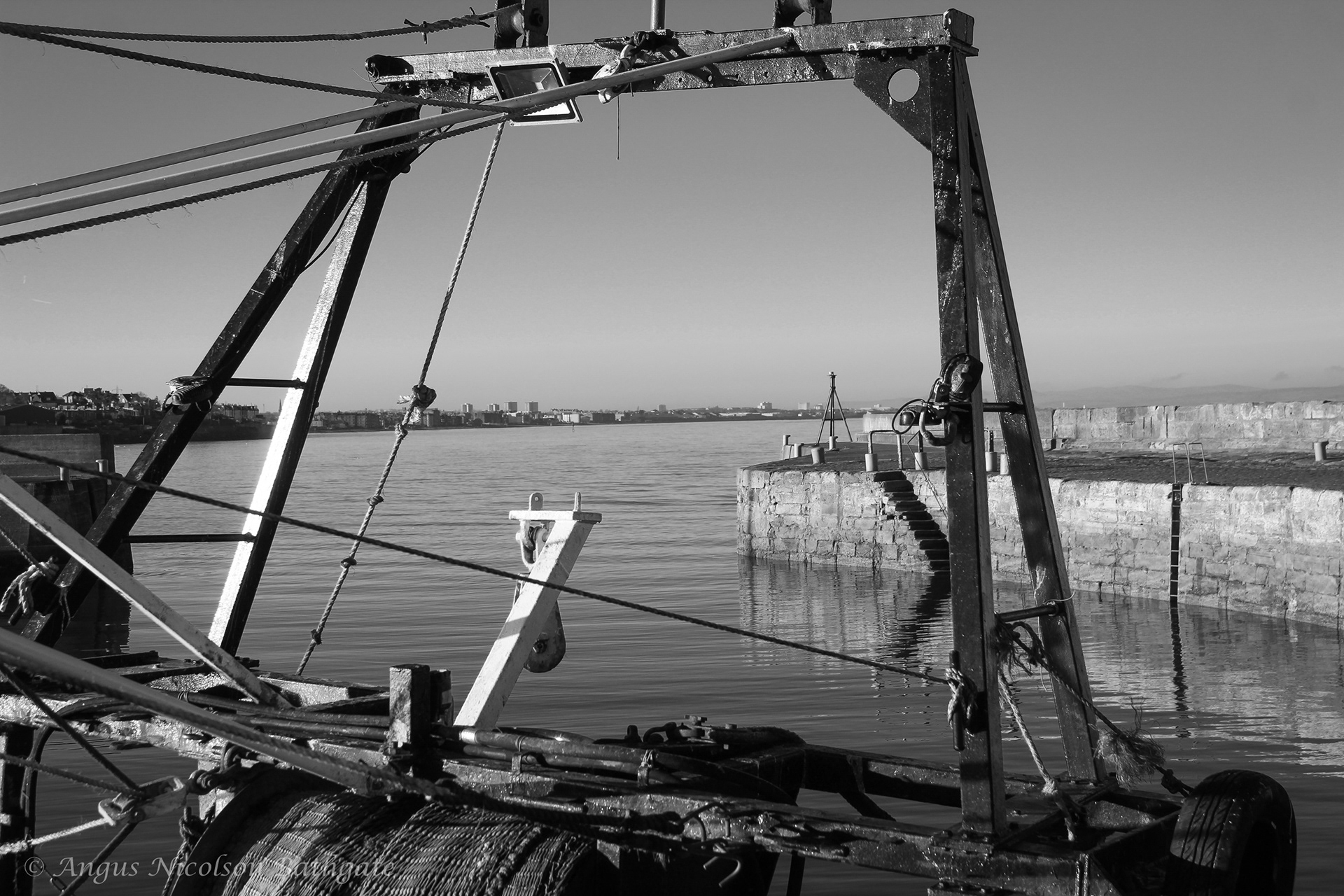 A rare monochrome photo, fishing boat winding gear.
