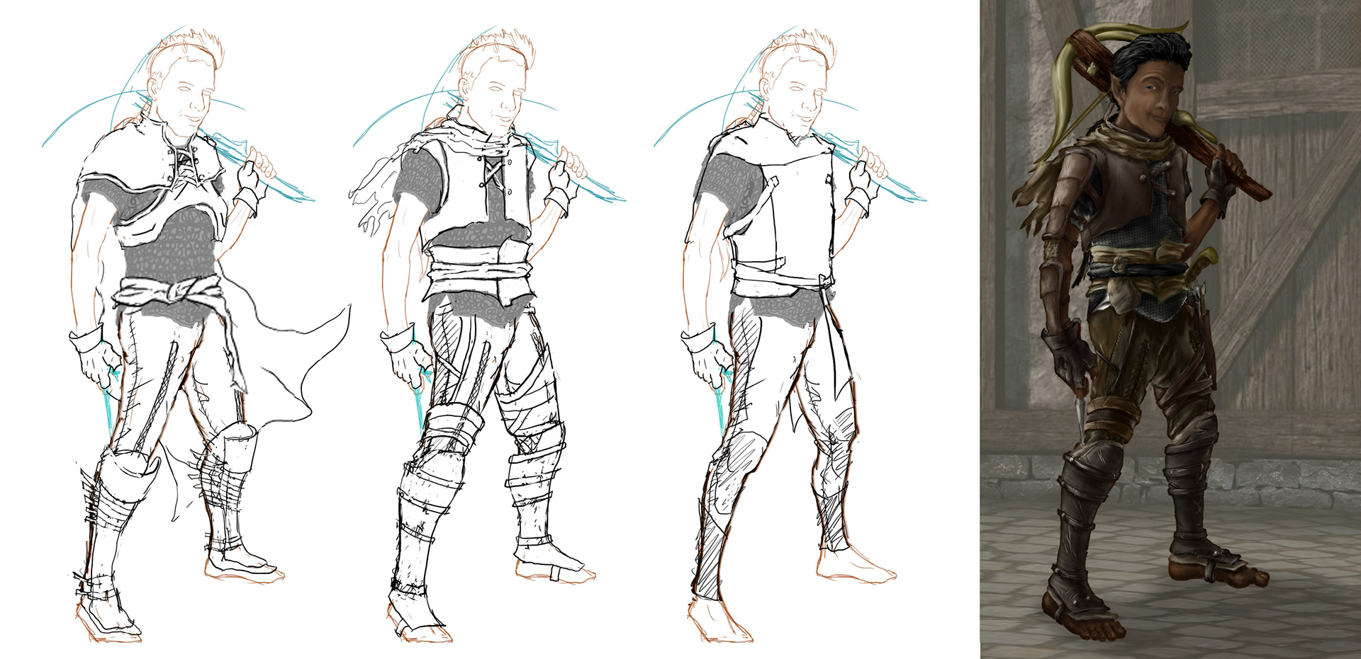 Comparing a few costume options to find the final fit