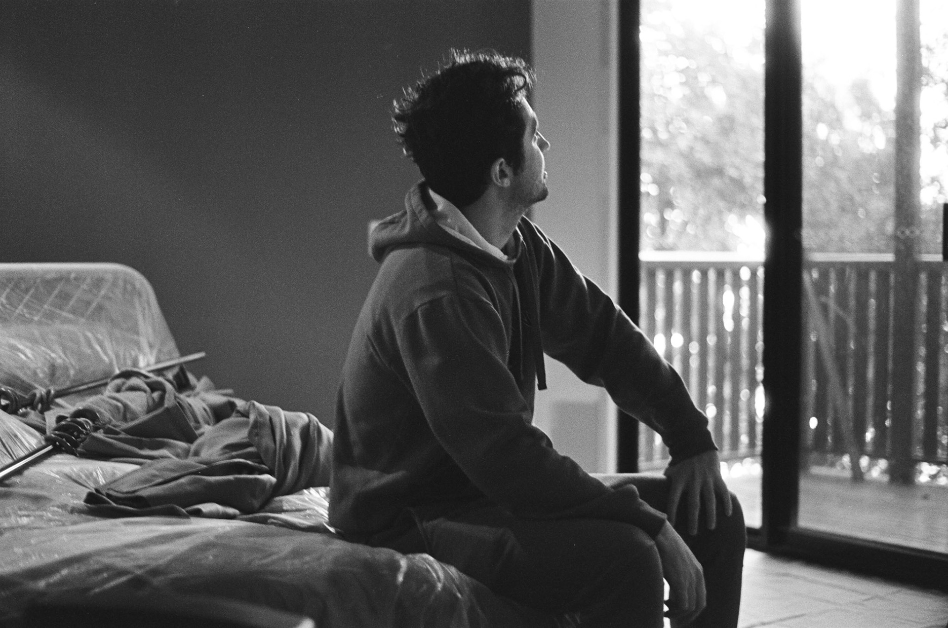 Nic inspects the repairs to his bedroom