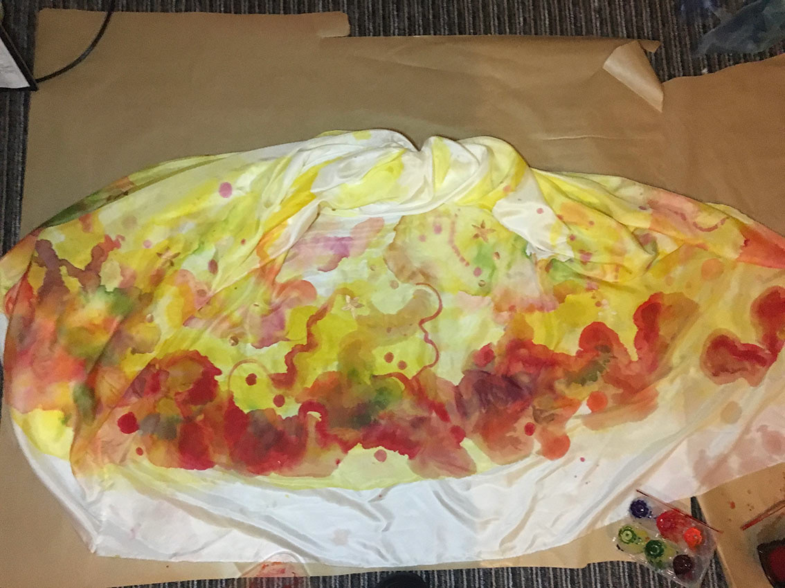 Painting on Silk for the Jellyfish Head