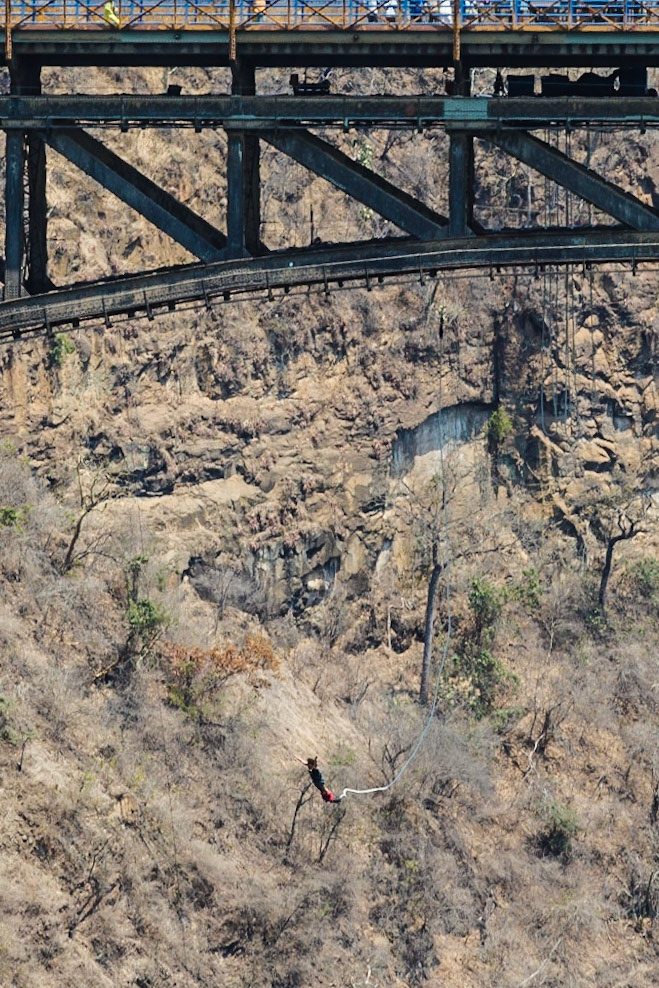 Bungee jumping from the bridge over the Zambezi