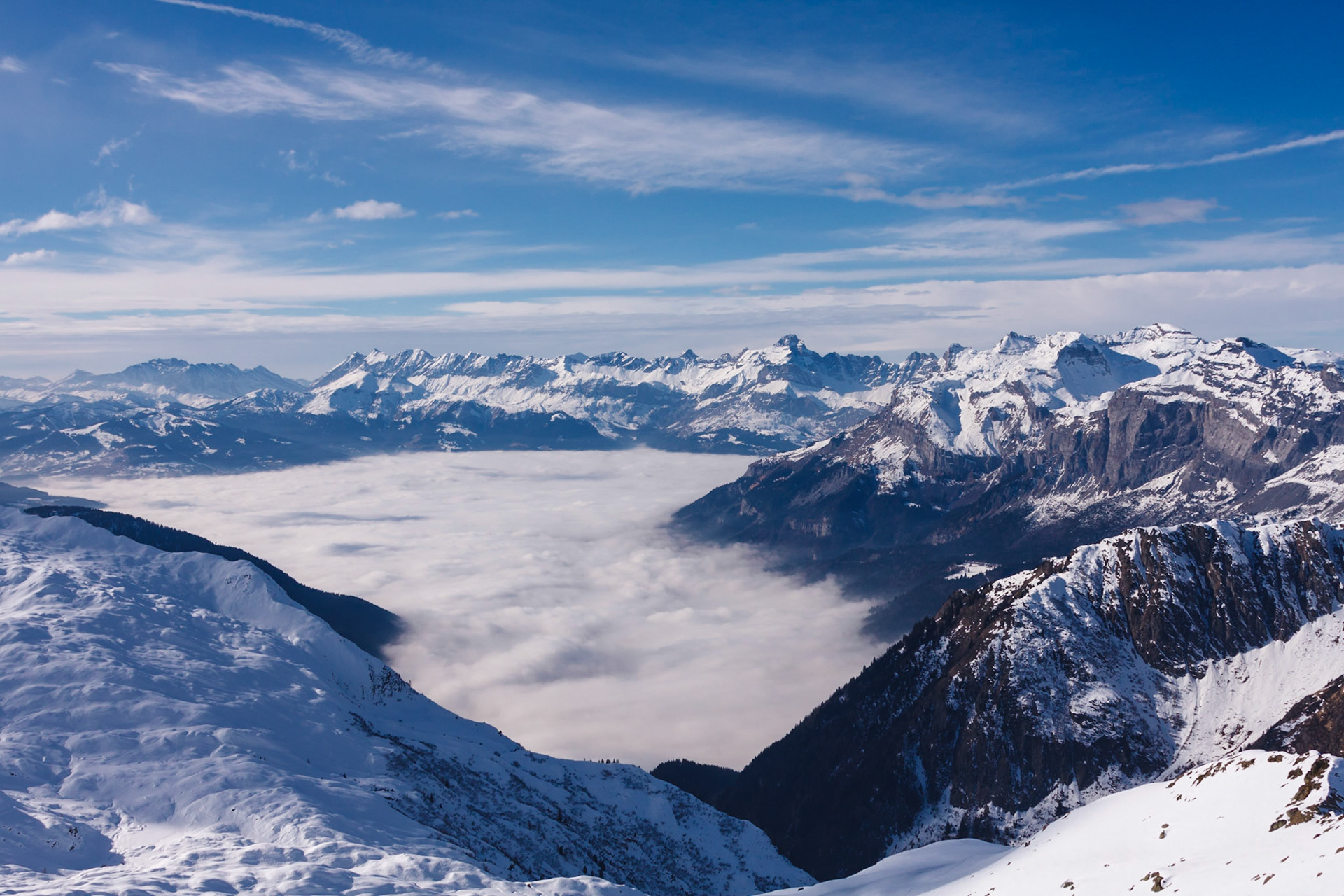 Fog in a valley near Chamonix