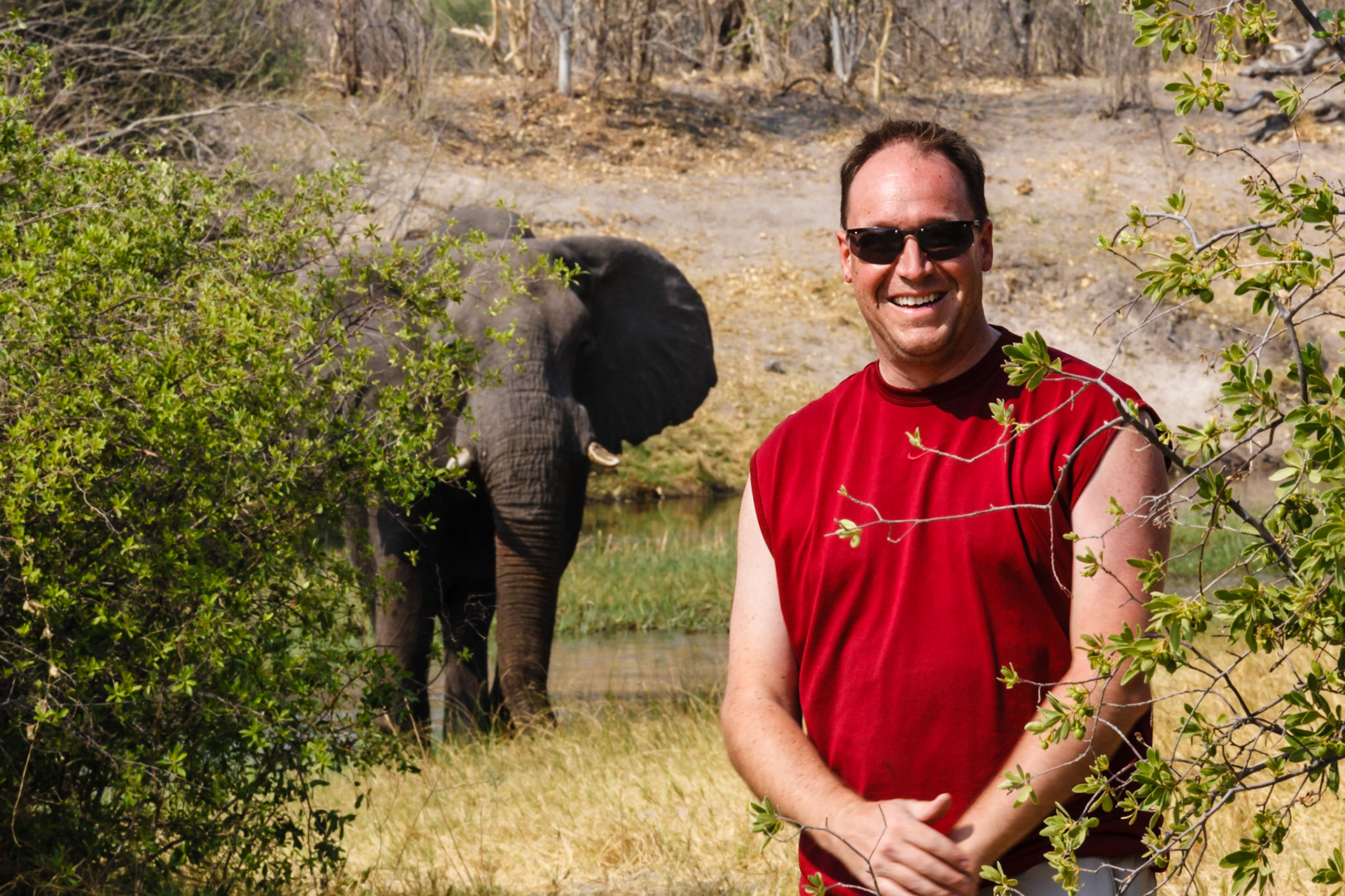 Me with an elephant that came near our camp