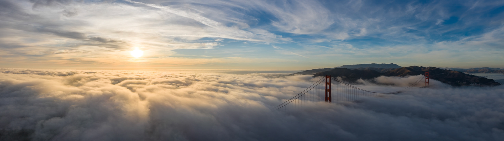 Golden Gate Bridge Sunset Fog Panorama, SF (2019)