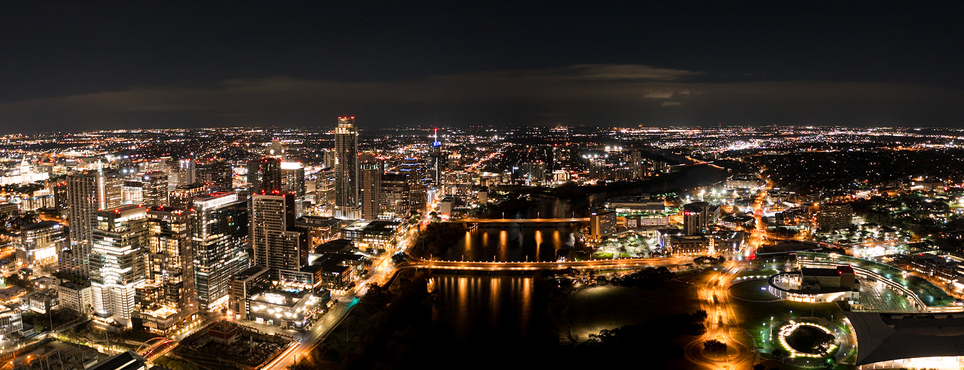 Panorama over the North and South Banks of Lady Bird Lake, Austin, TX (2020)