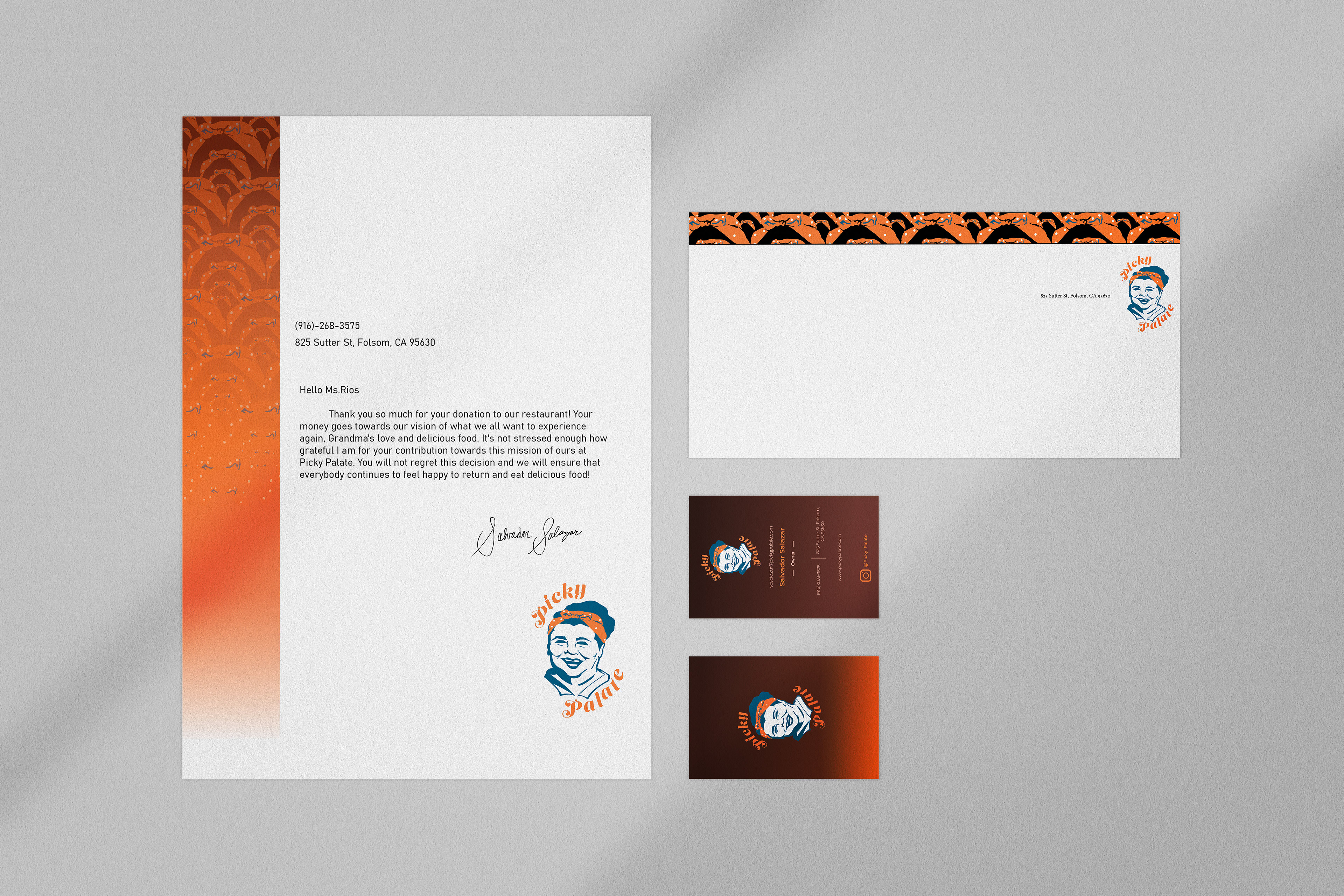 Thank You Letter, Envelope, and Business cards