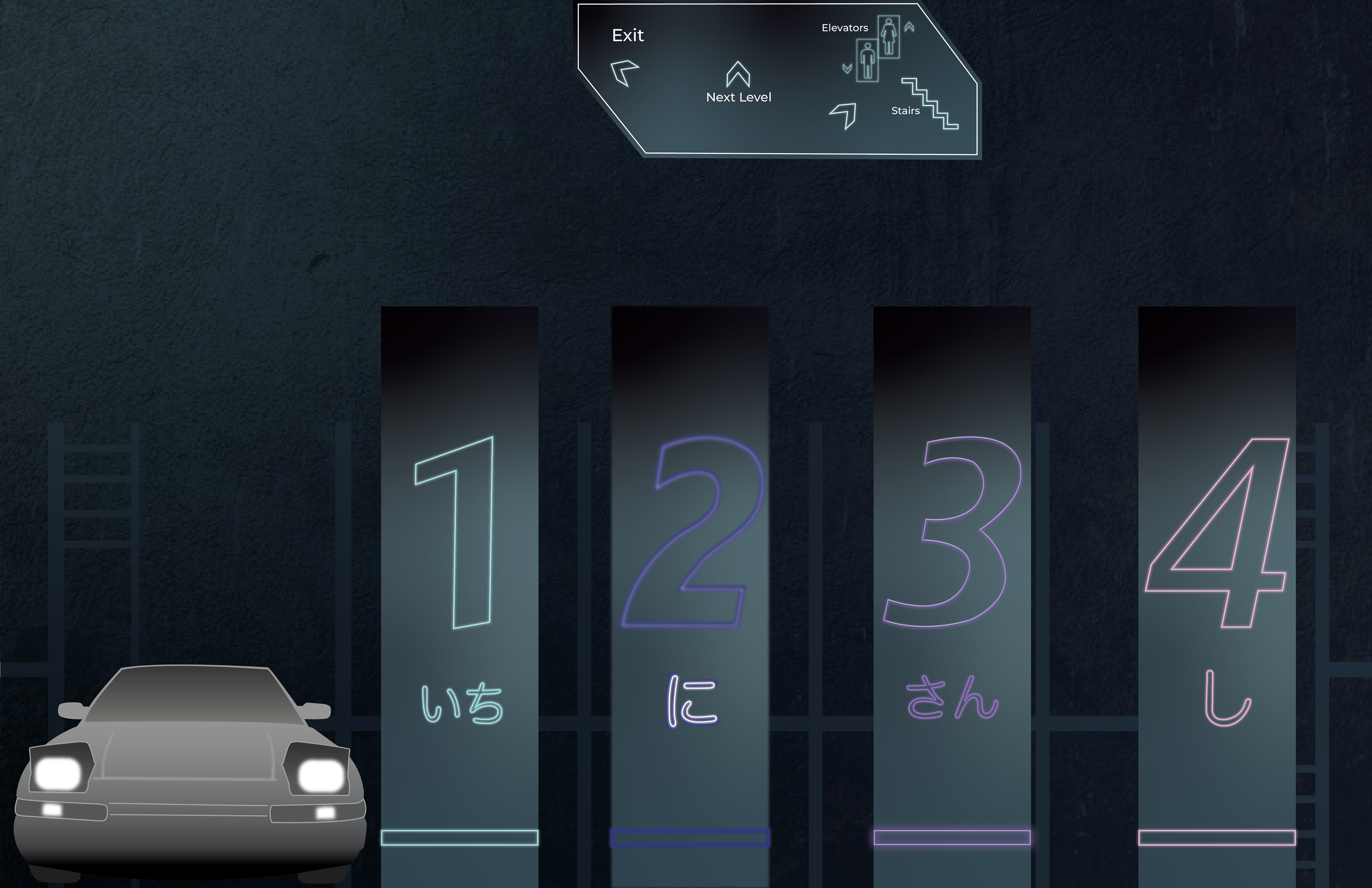 Parking Garage Pillars and Signage 