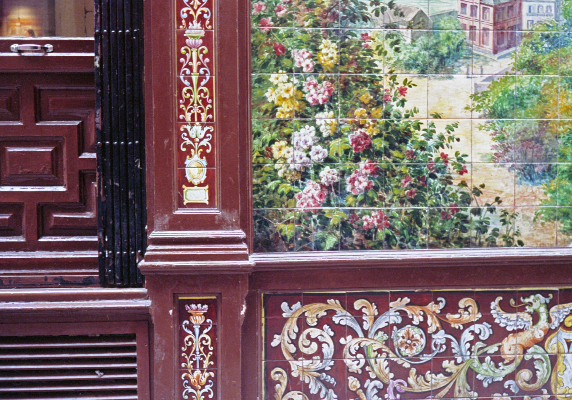 Colorful tile on exterior of restaurant