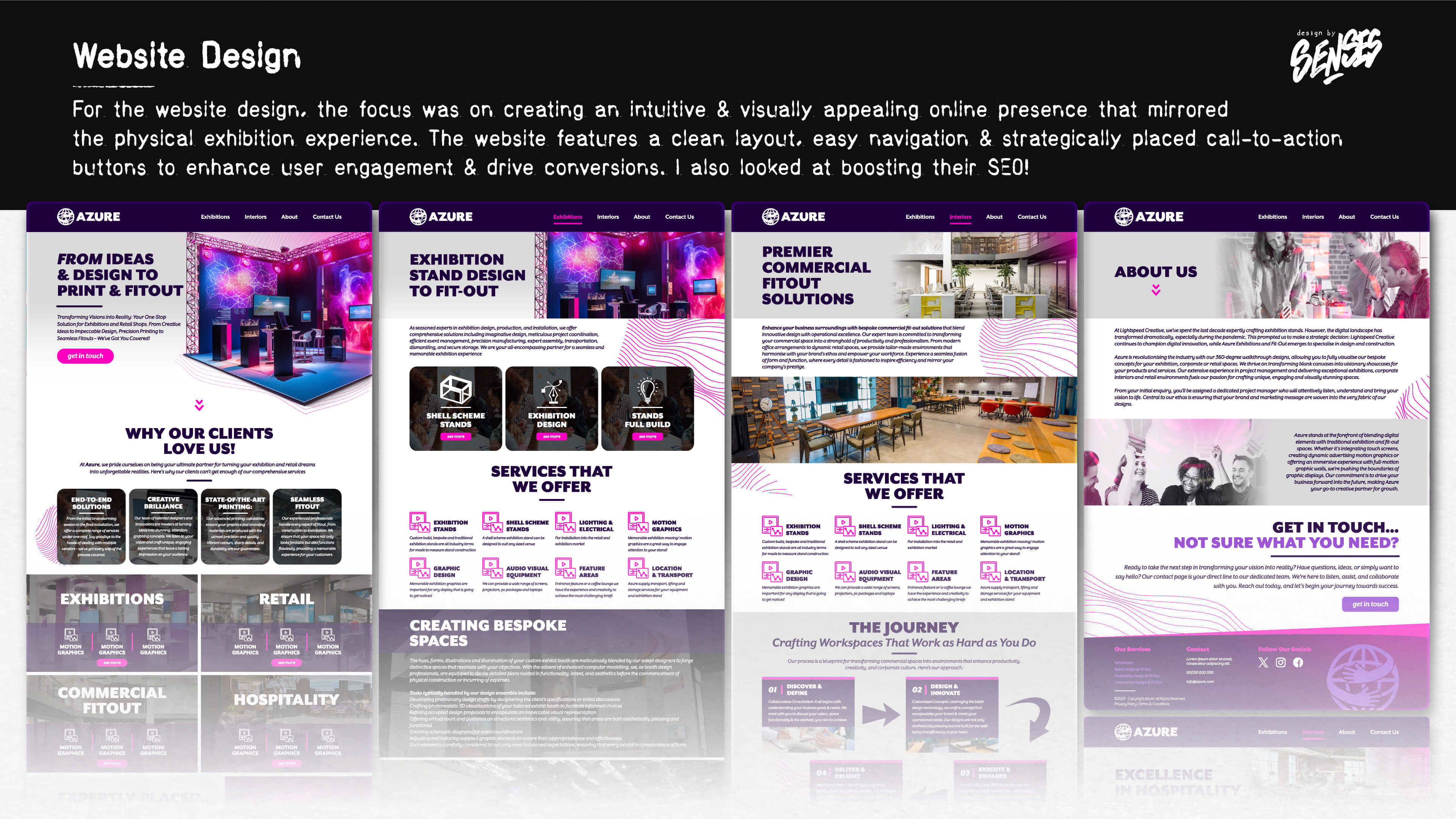 For the website design, the focus was on creating an intuitive and visually appealing online presence that mirrored the physical exhibition experience. The website features a clean layout, easy navigation, and strategically placed call-to-action buttons to enhance user engagement and drive conversions.