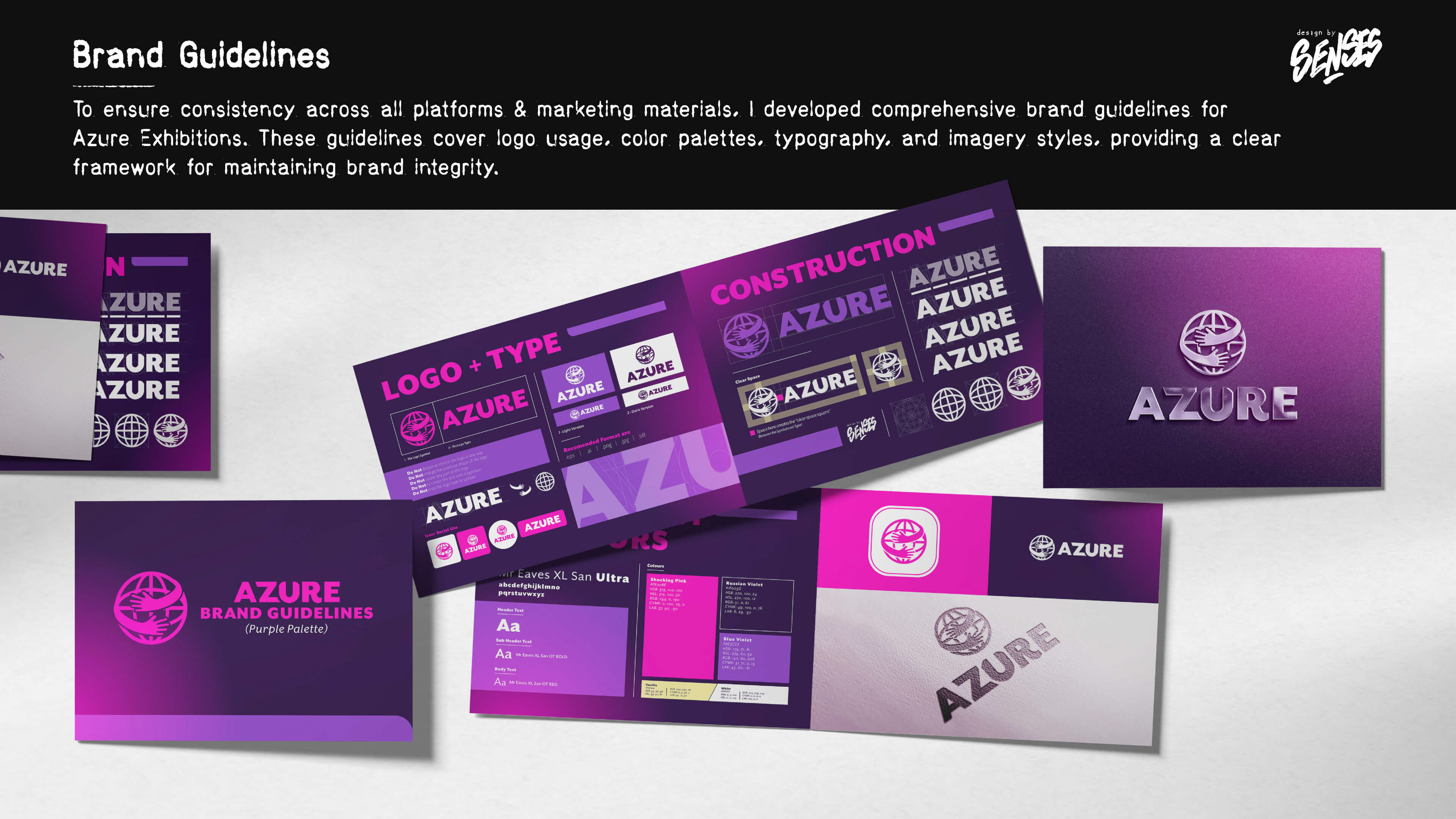 To ensure consistency across all platforms and marketing materials, I developed comprehensive brand guidelines for Azure Exhibitions. These guidelines cover logo usage, color palettes, typography, and imagery styles, providing a clear framework for maintaining brand integrity.