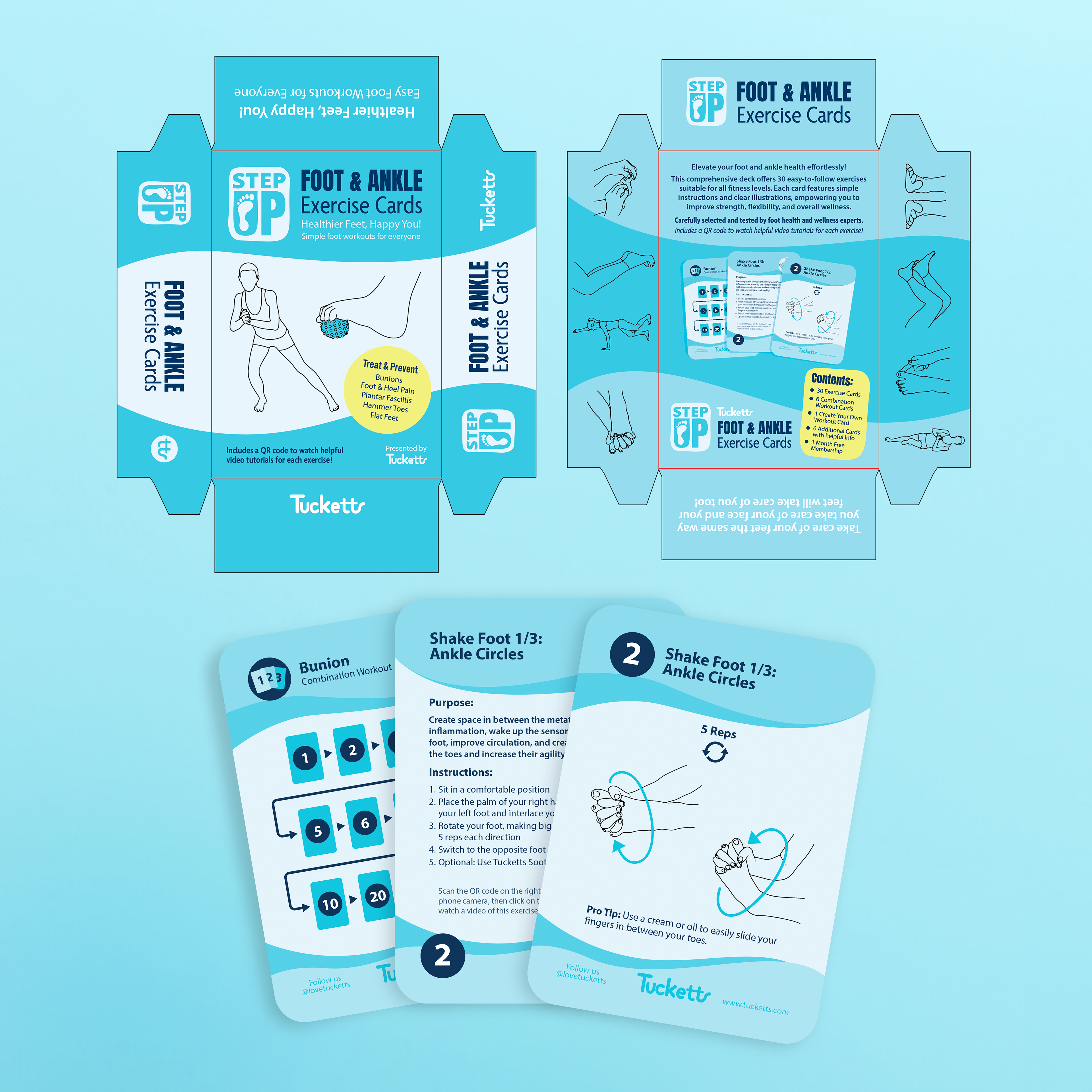 Designed product logo, packaging and card deck template for client's Foot & Ankle Exercise Cards.