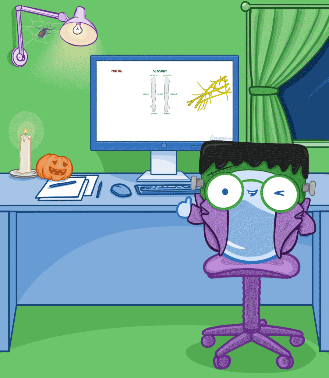 Halloween sale GIF featuring the brand's mascot character in costume with fun halloween elements.