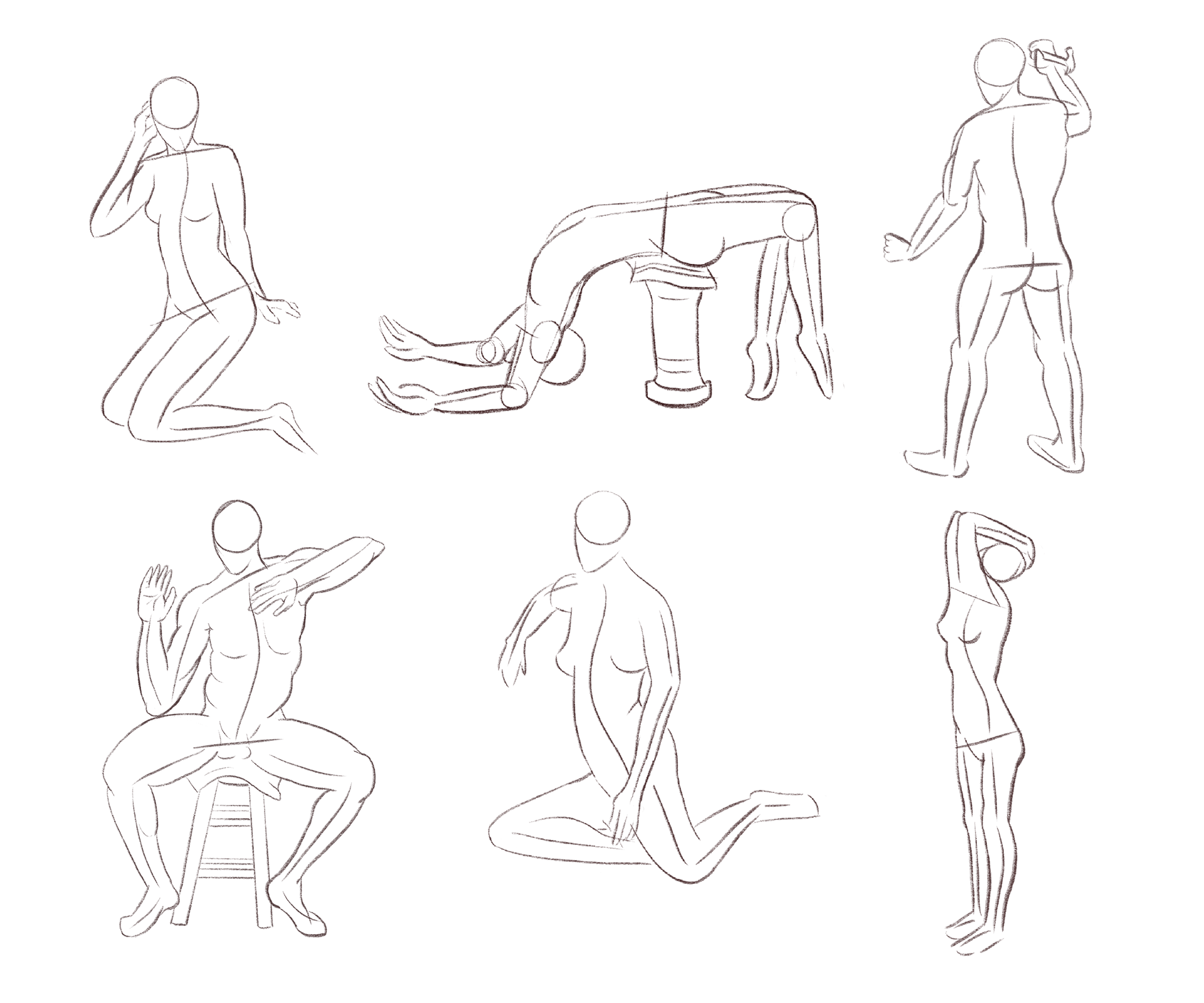 Two minute gesture drawings from life