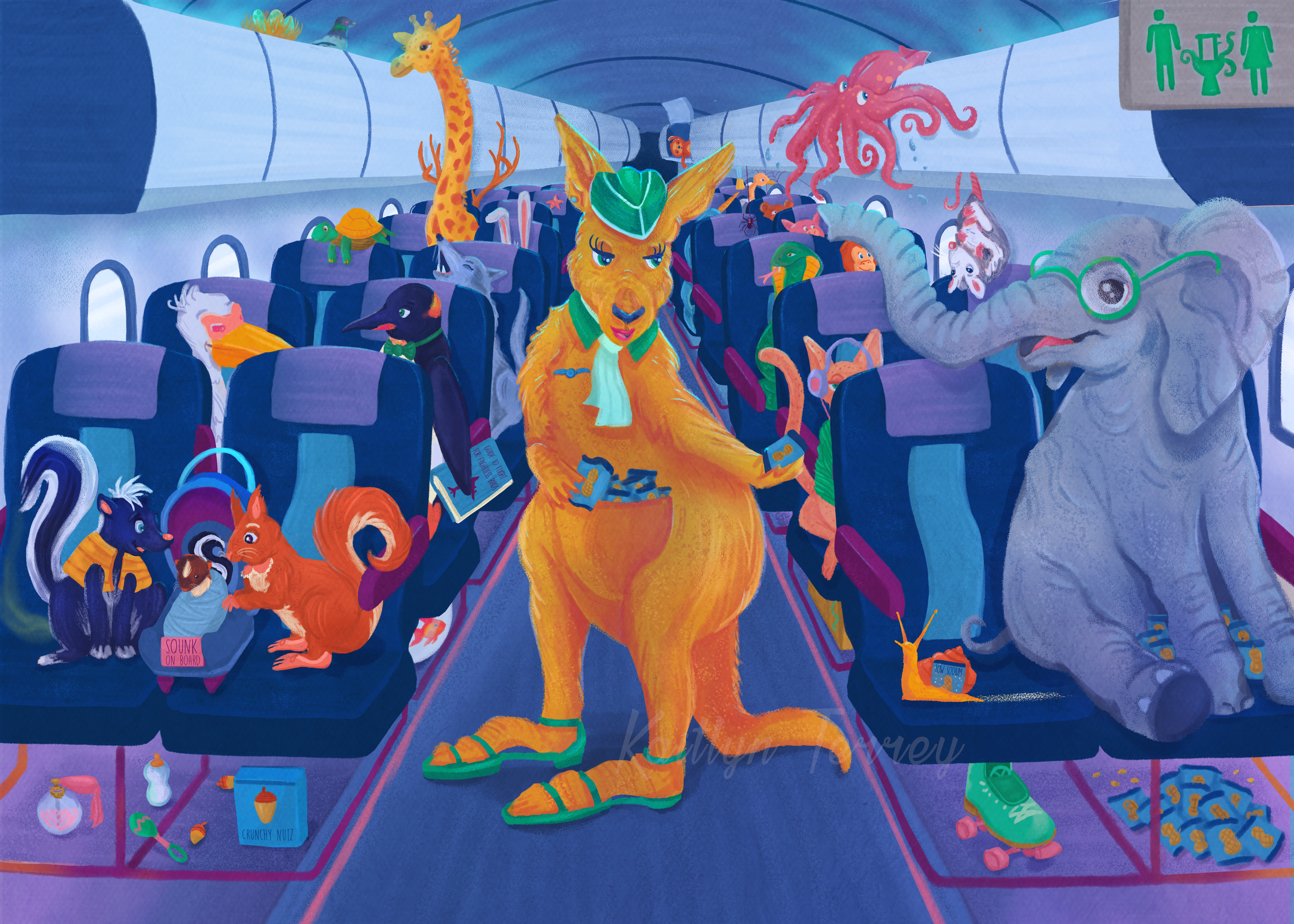 Animals on a Plane concept featuring several jokes and visual puns