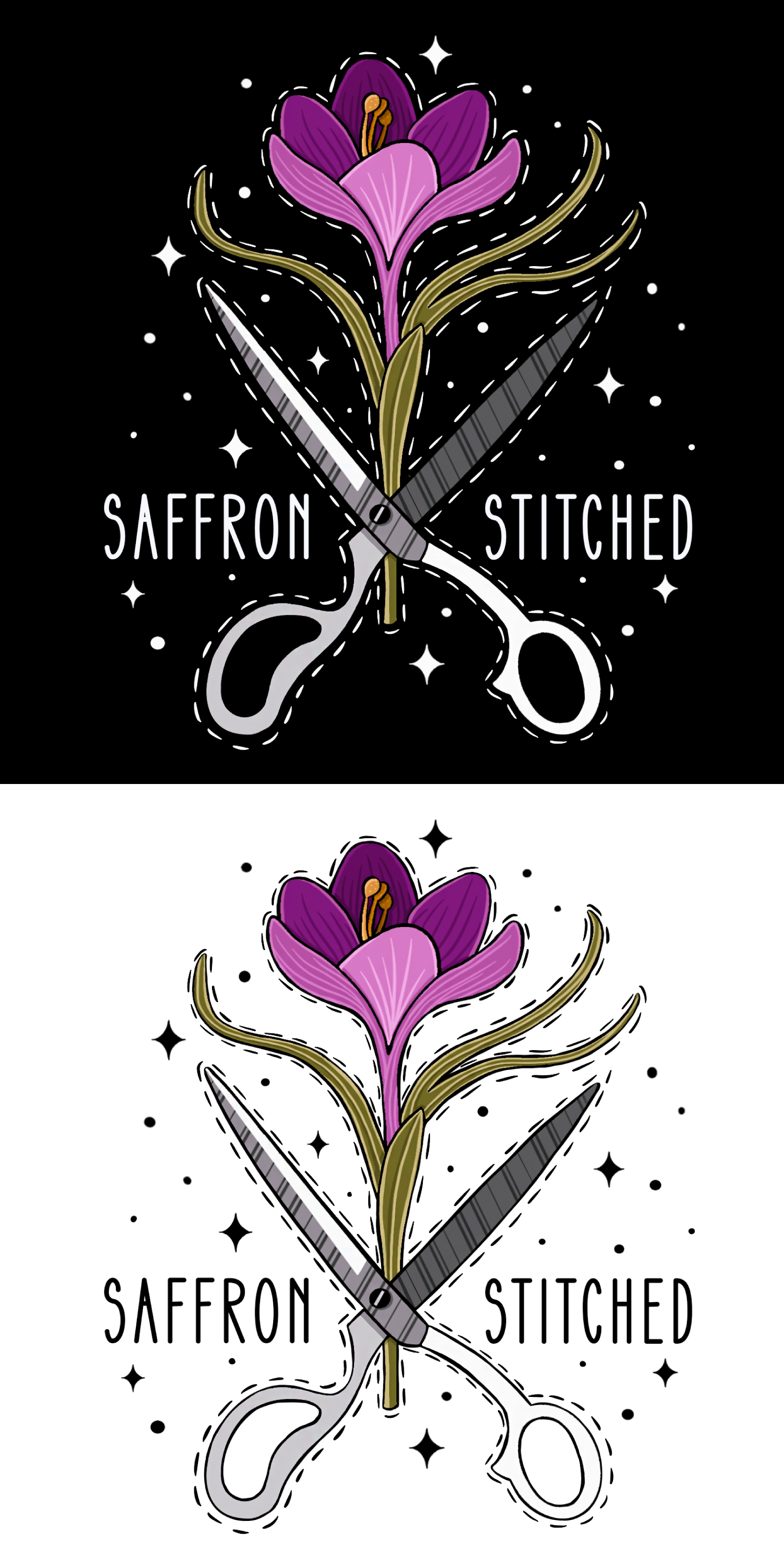 Illustrative logo variations for a client's spooky sewing business