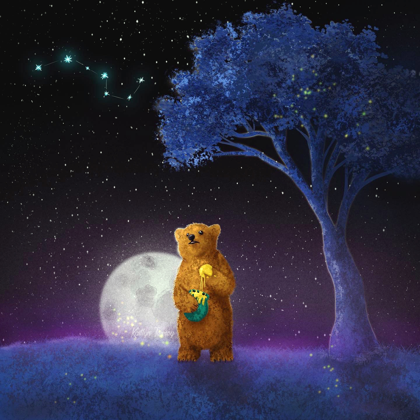 "Ursa Major" Bear stargazing digital painting