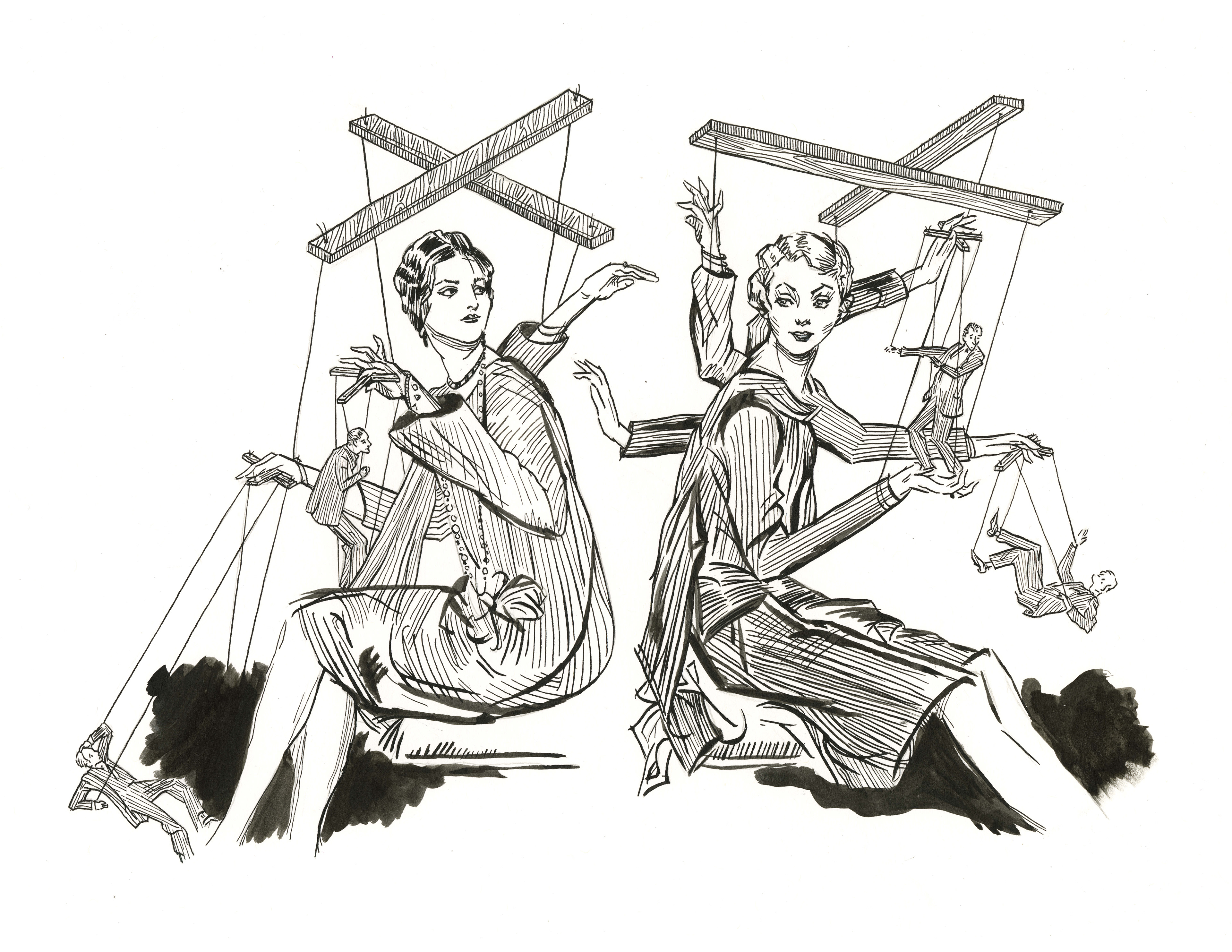 A manipulated pen and ink master copy of Charles Dana Gibson piece