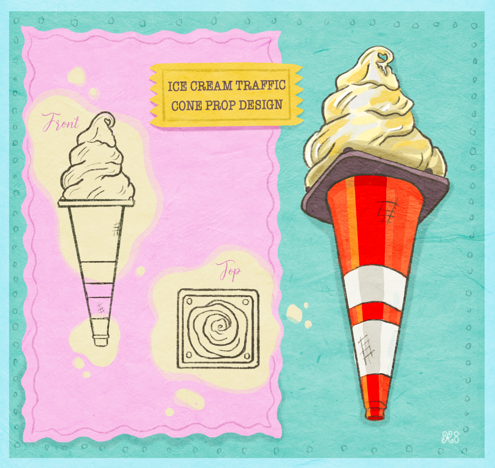 Ice cream traffic cone prop design