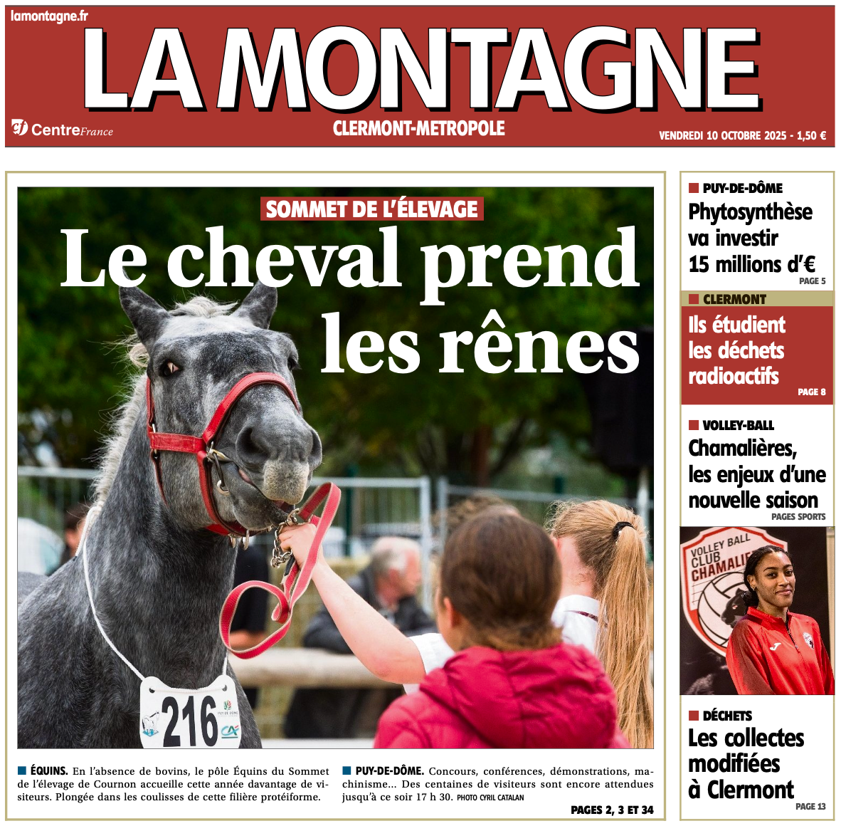 La Montagne, Une du 10.10.2025