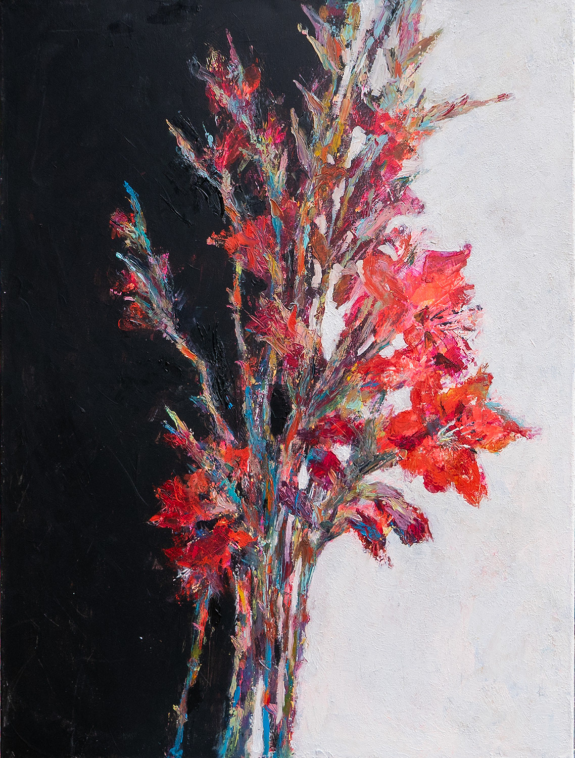 Threshold Bloom 2025 Oil, acrylic, Black 4.0 on canvas 50 × 70 cm