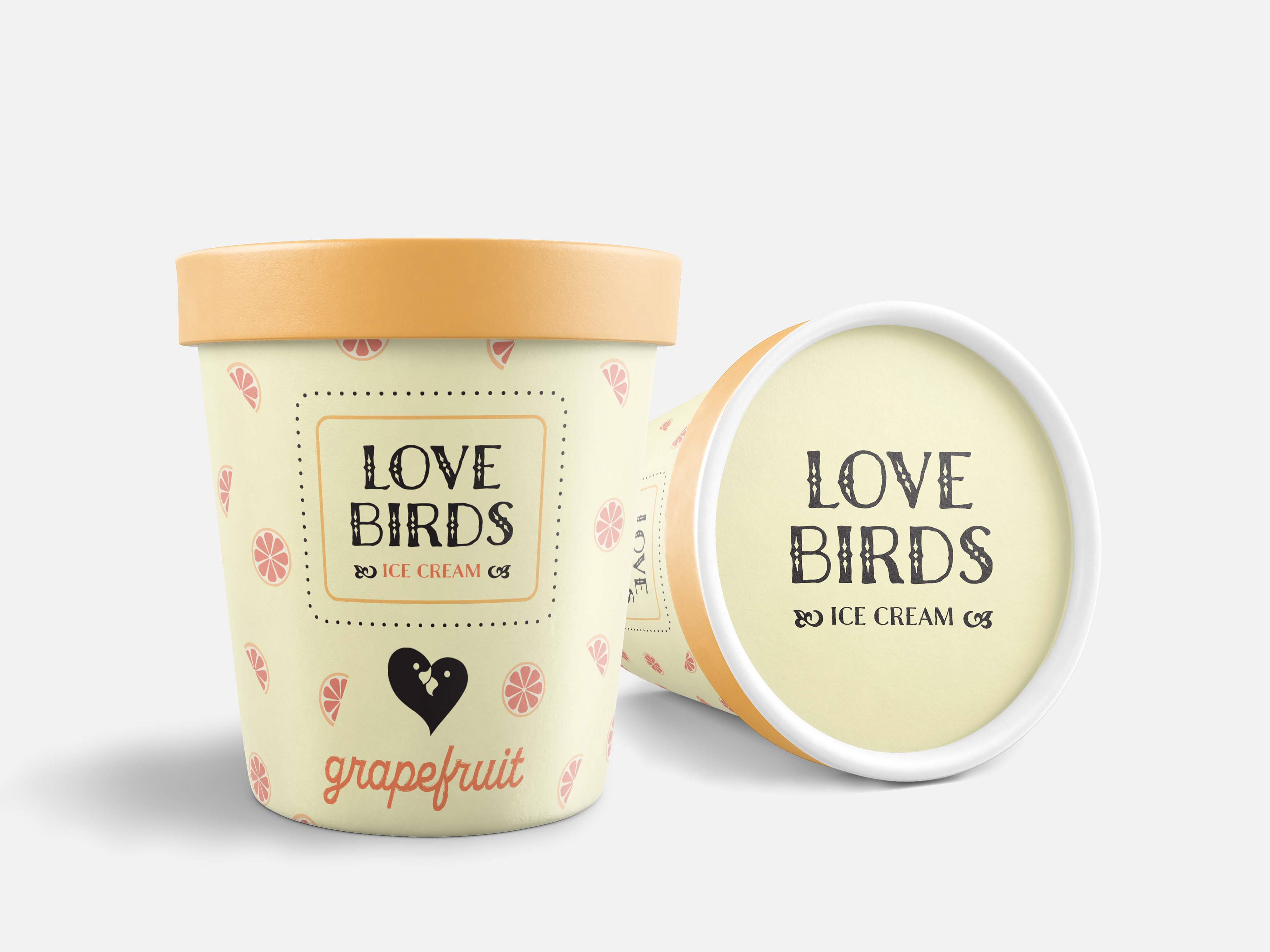 package design for love birds ice cream