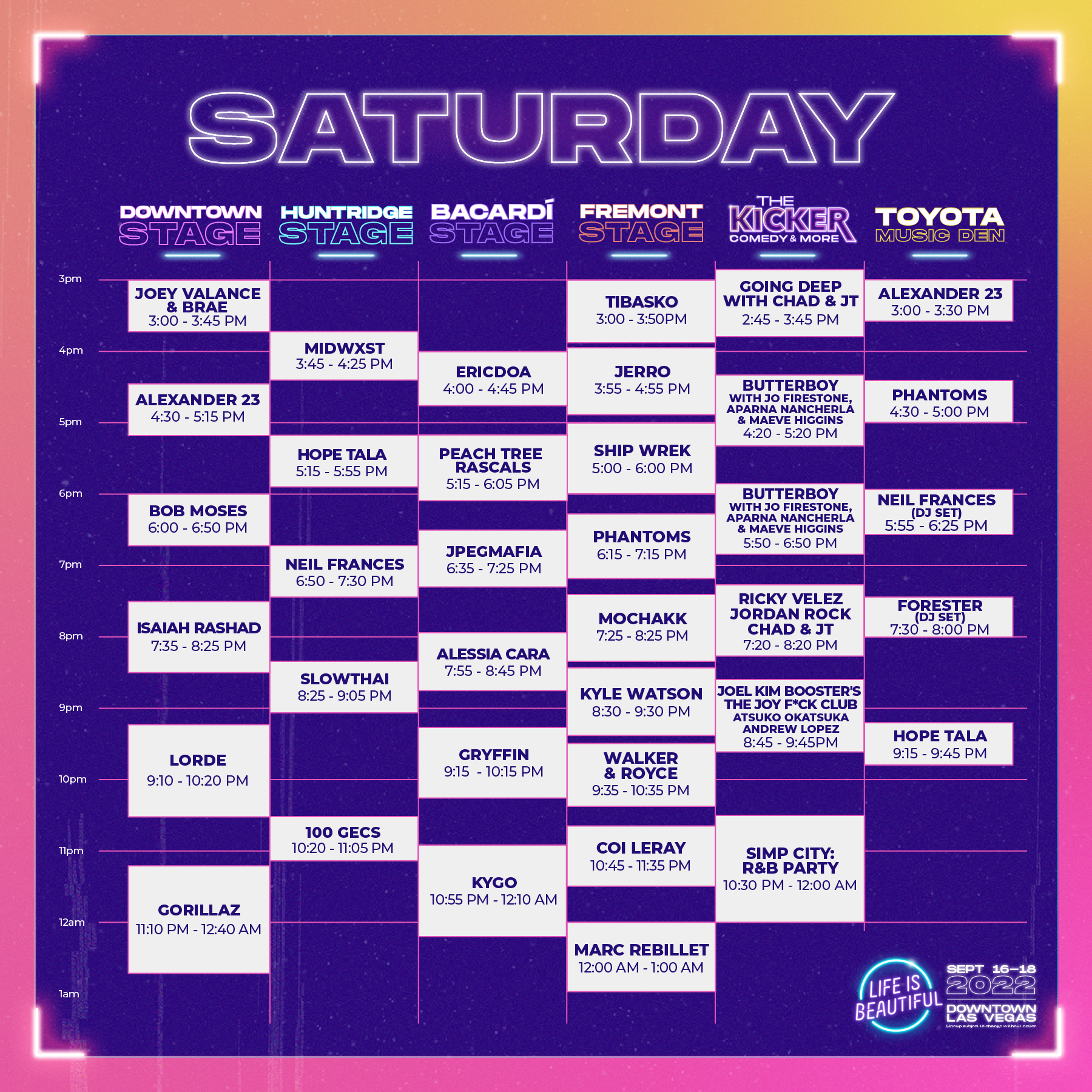 Saturday Schedule