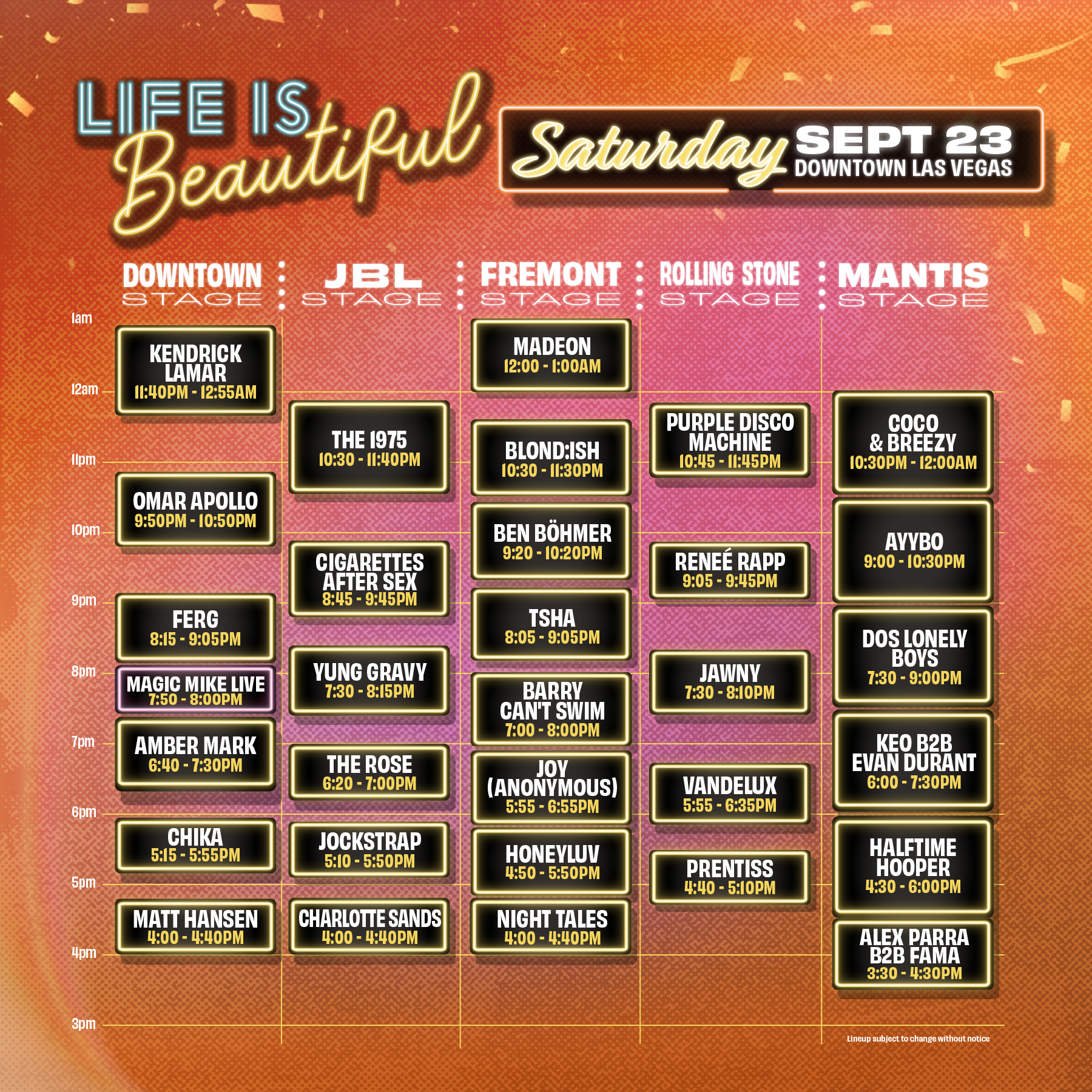 Saturday Schedule