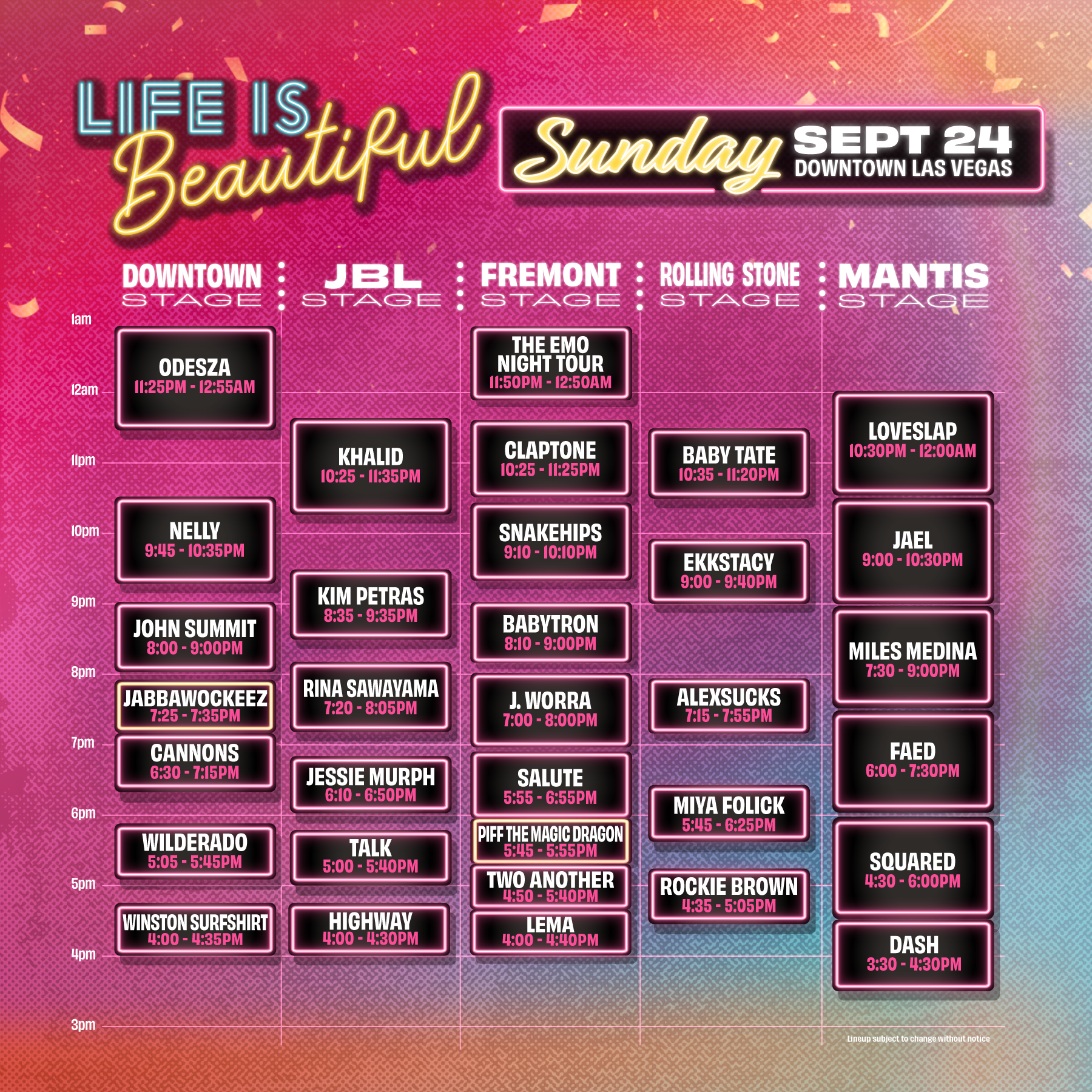 Saturday Schedule