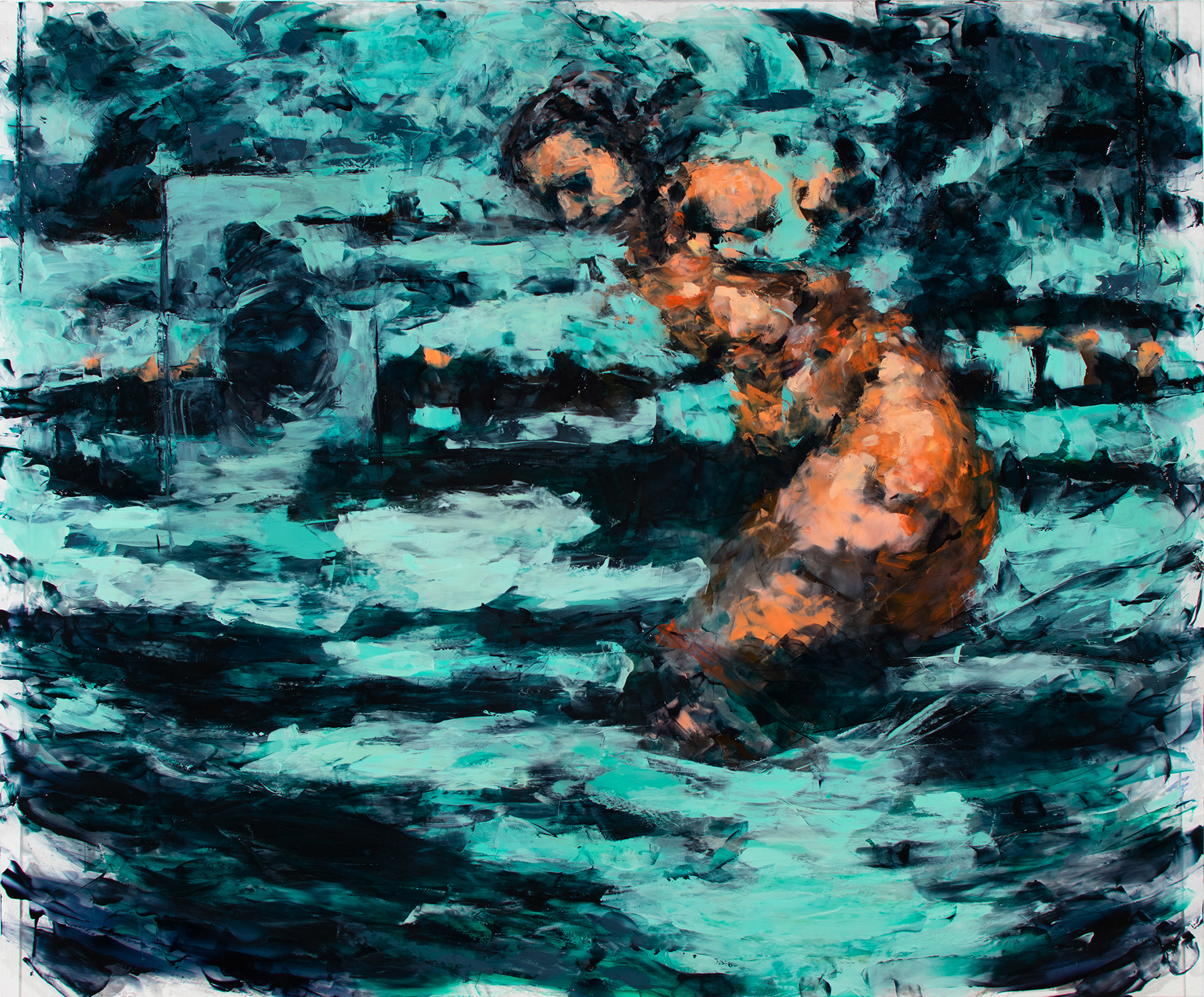 Trapped, oil and acrylic on plexiglass, 30" x 36