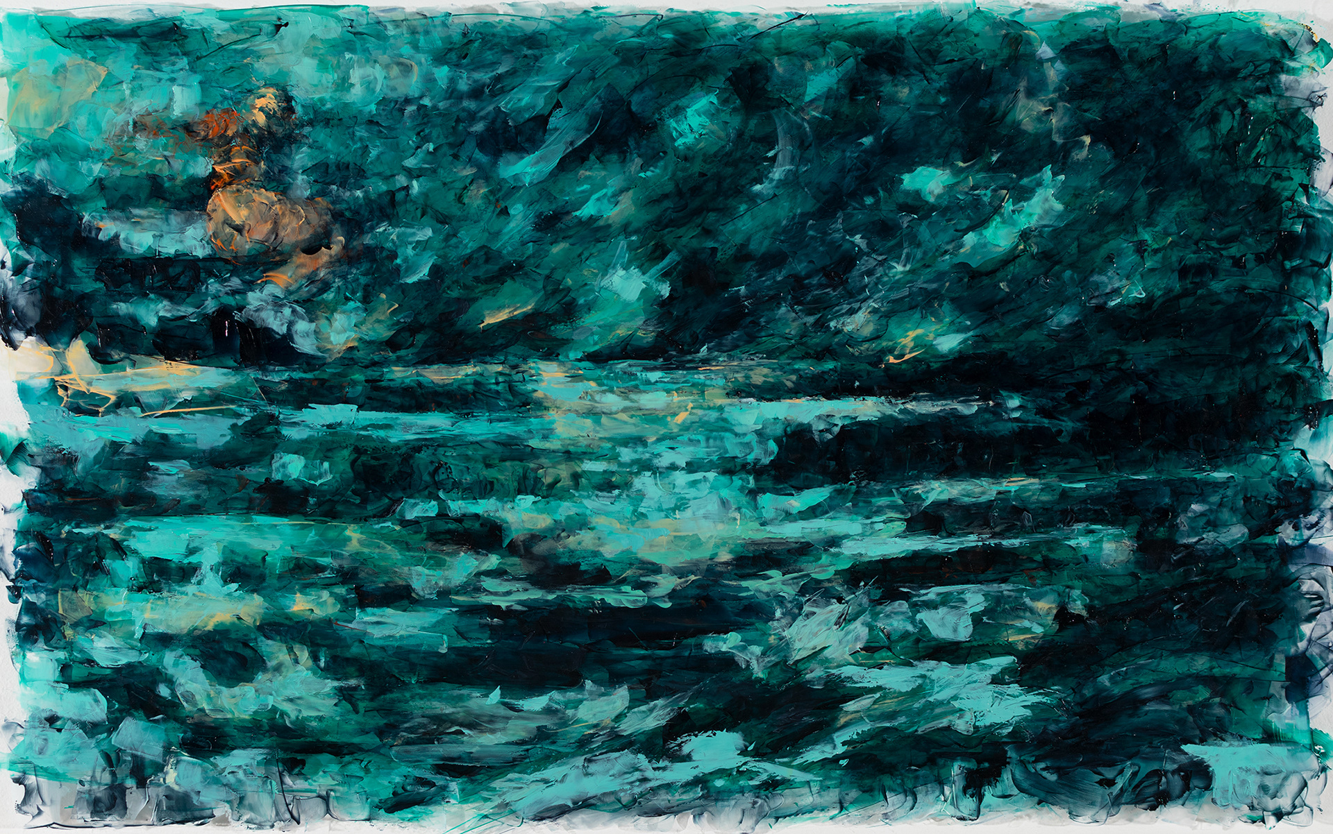Tempest, oil and acrylic on plexiglass, 20" x 32"