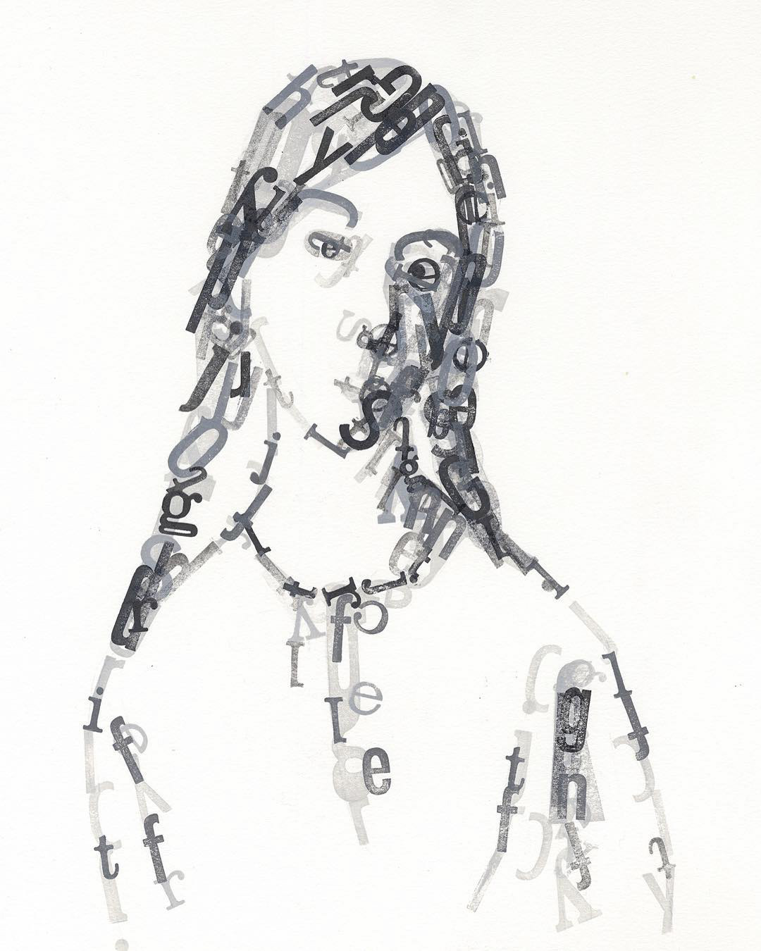 After Gwen John, moveable type letterpress monotype