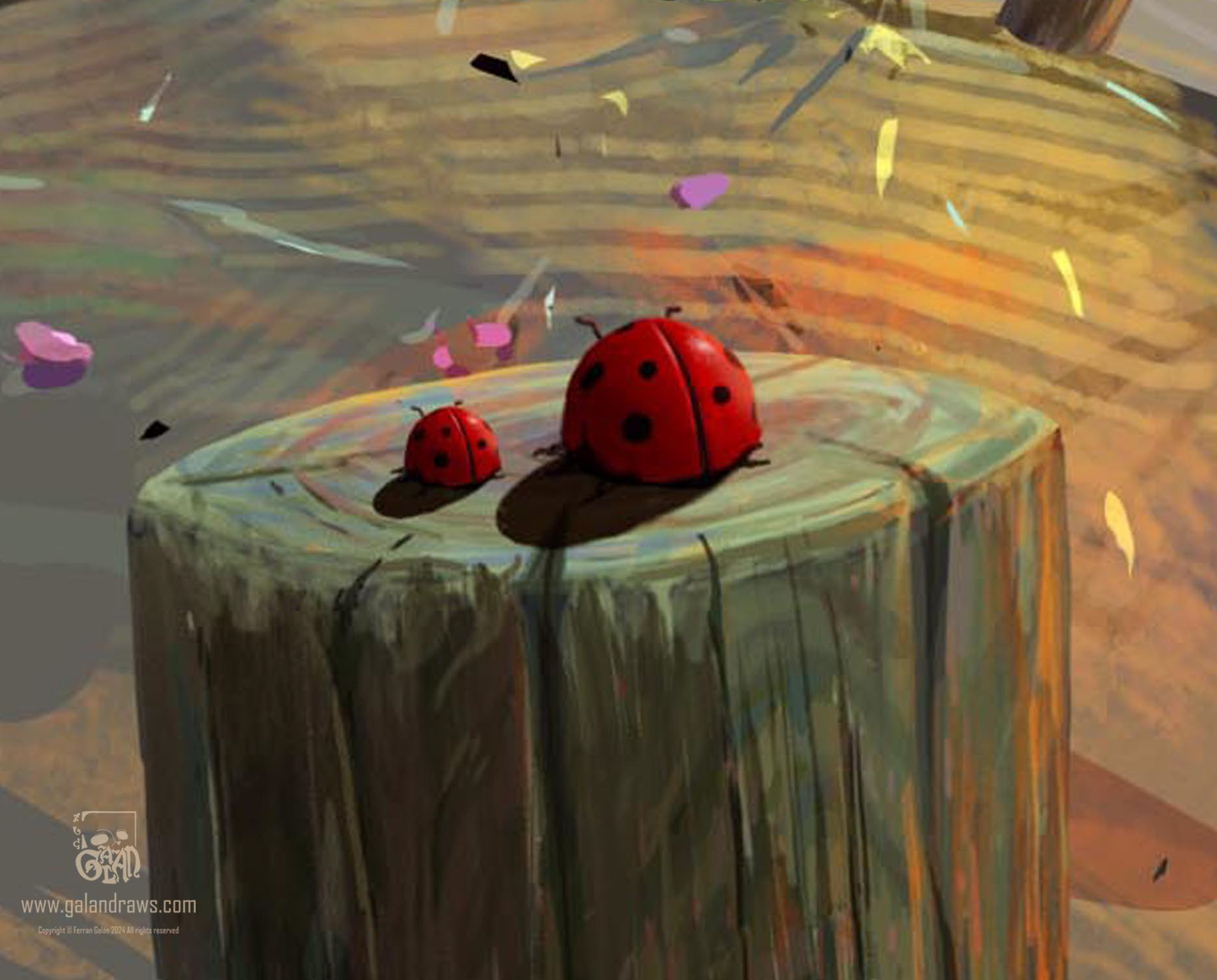 Lady bug with its offspring - Digital painting