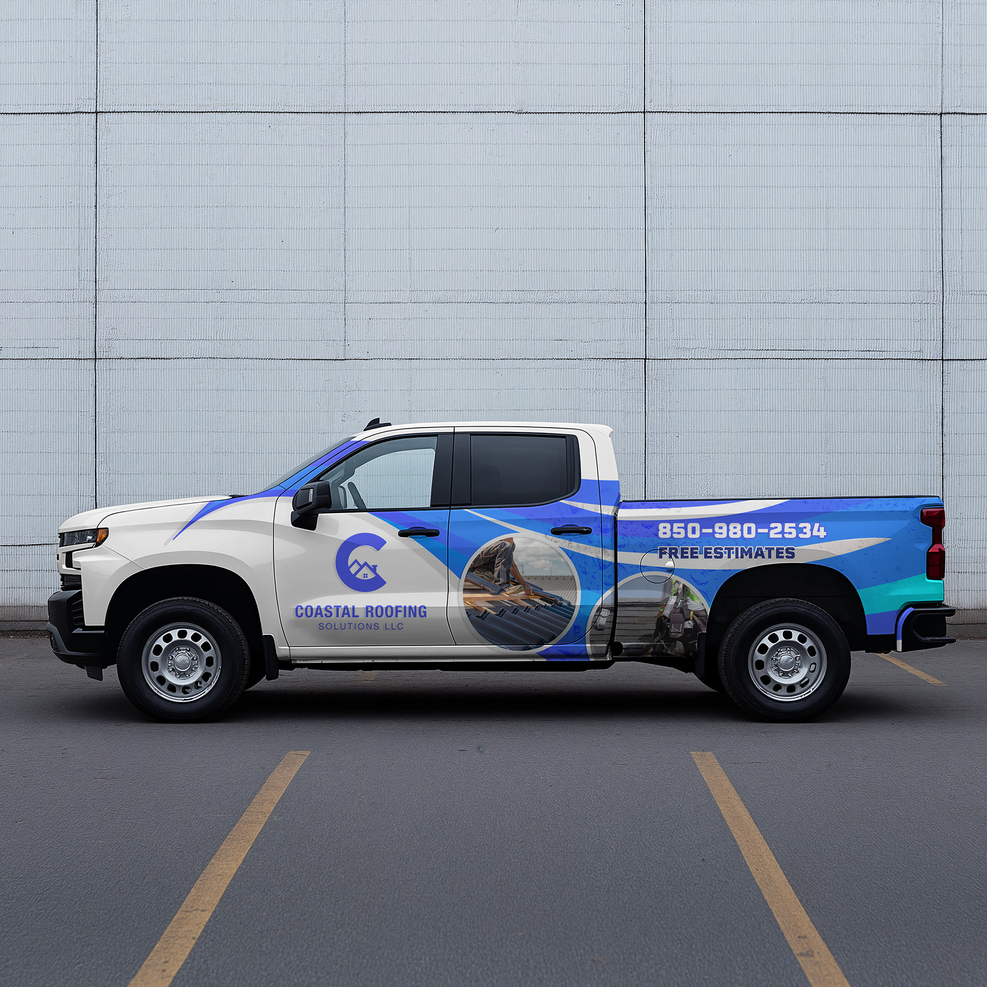 Tailored business truck wrap design OOH roofing company in Florida