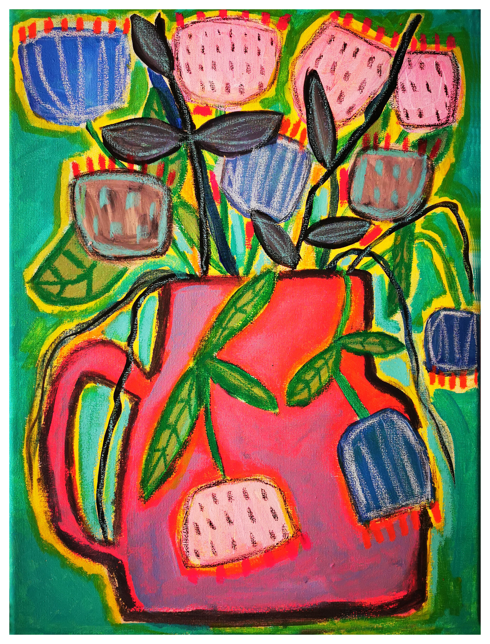 Flowers in a Red Vase