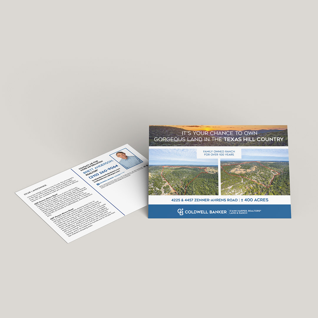 Postcard advertising two plots of land for sale.