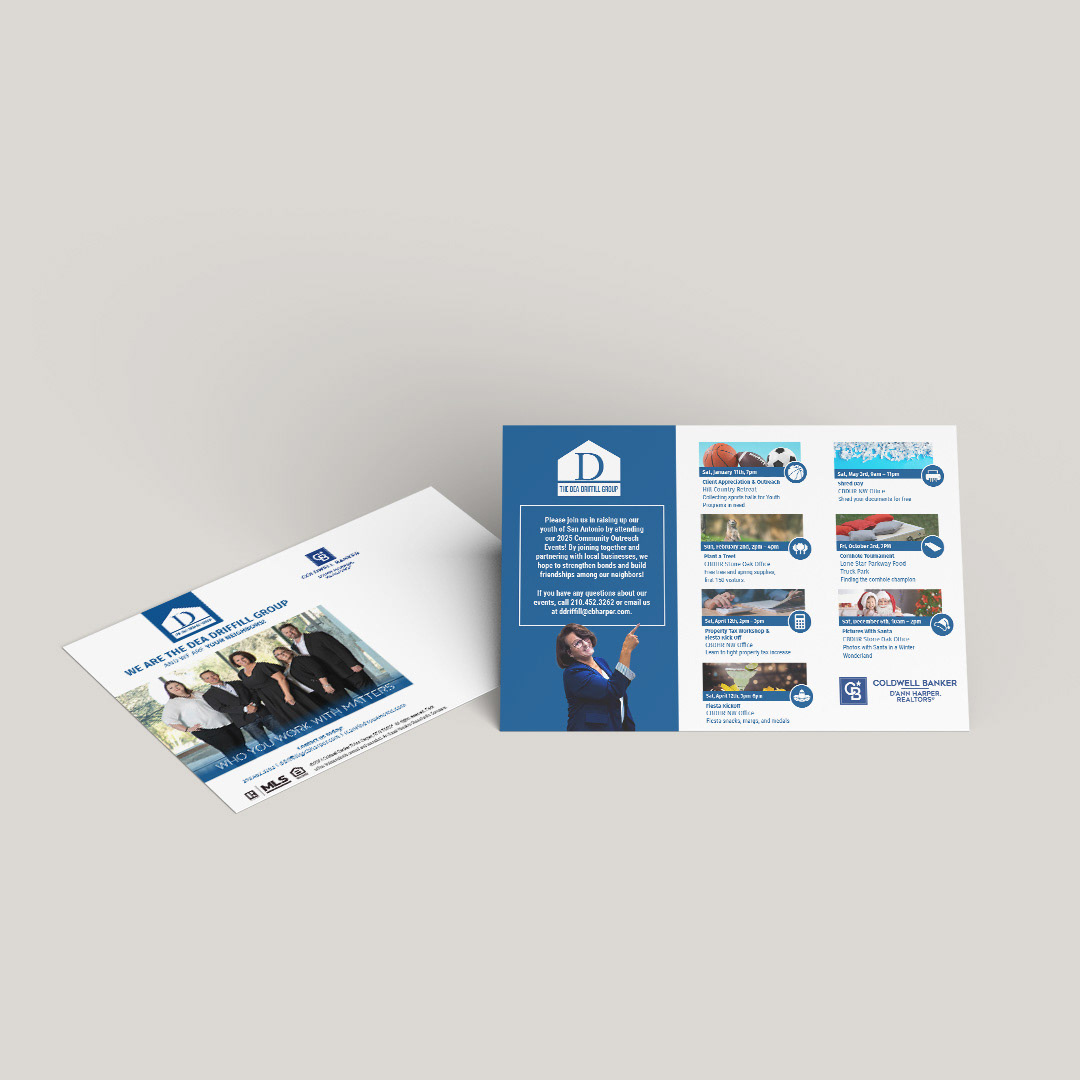 Part of a series of postcards and event collateral for an agent's community outreach project.