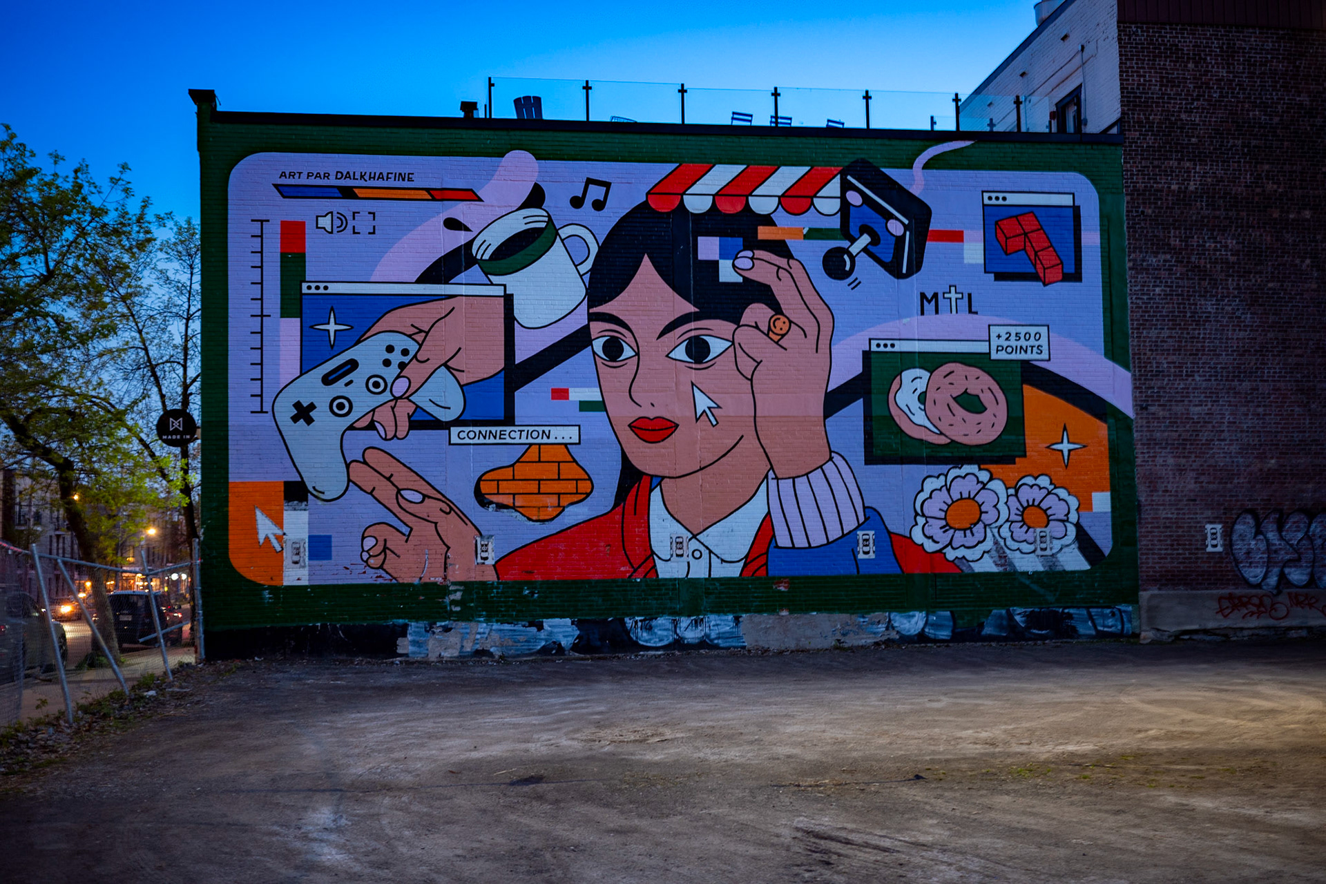 Une œuvre murale discrète, nichée derrière les locaux d’Ubisoft Montréal.