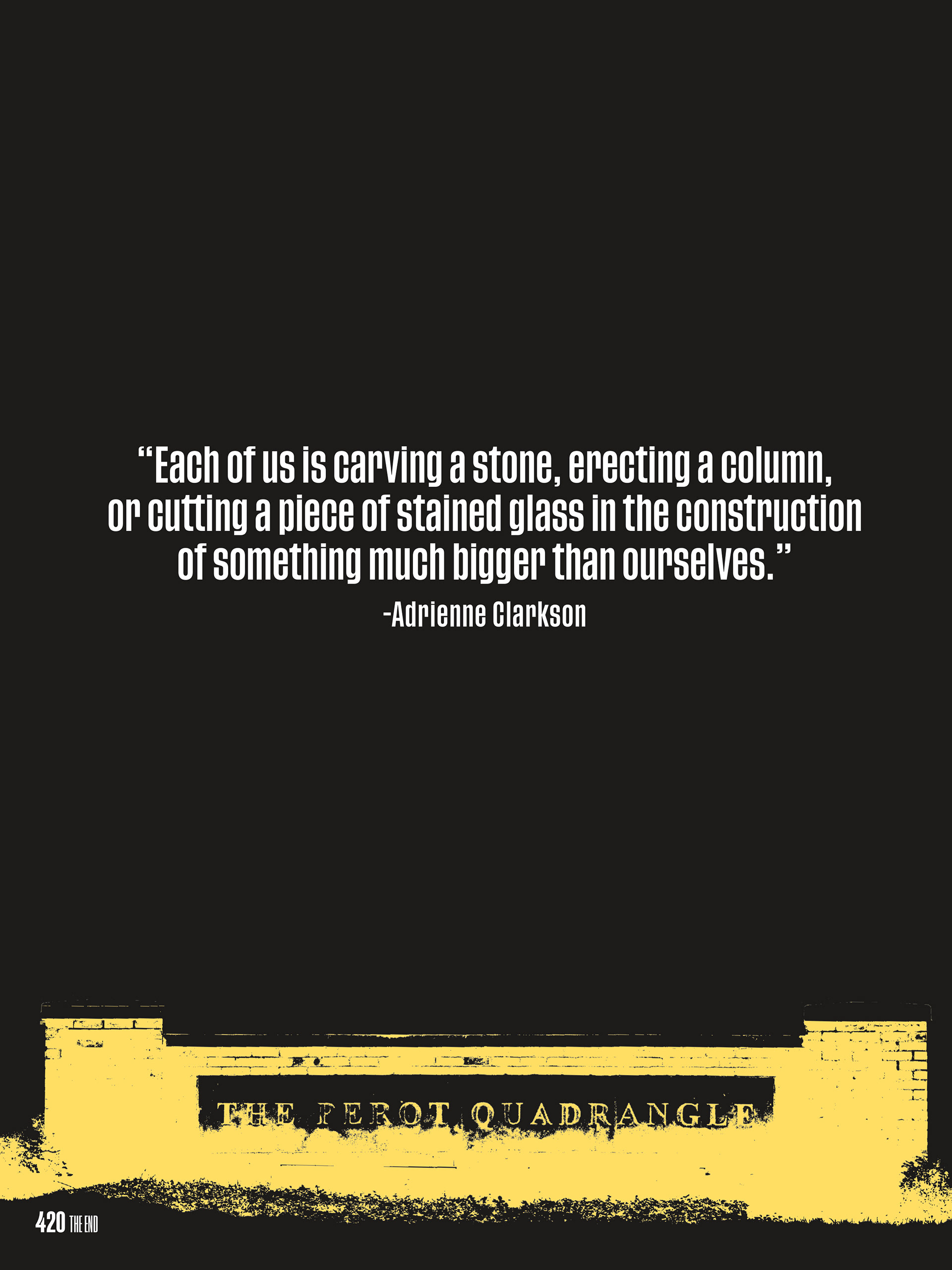 The book's epigraph sits above the iconic Perot Quadrangle sign.