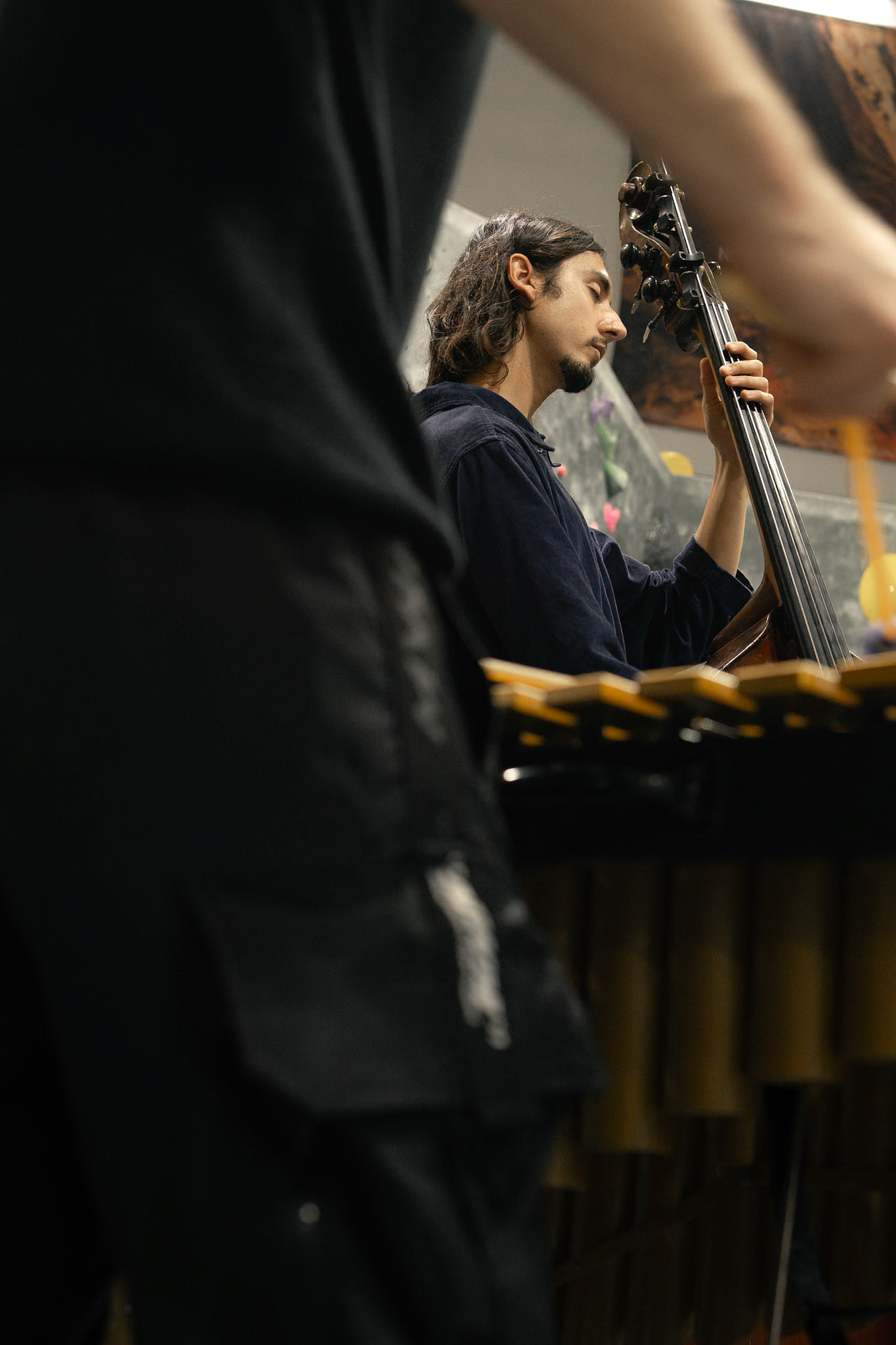 Dario Bizio playing on the double bass. Photographed by Francisco Santiago on 2025.05.28 at LA Boulders in Los Angeles, CA. Shot using a Sony A7III.
