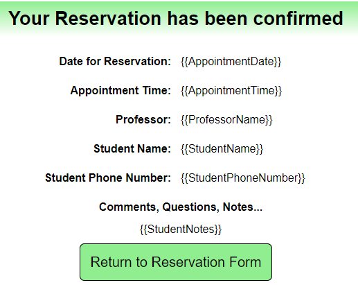 Confirmation Page - JSON