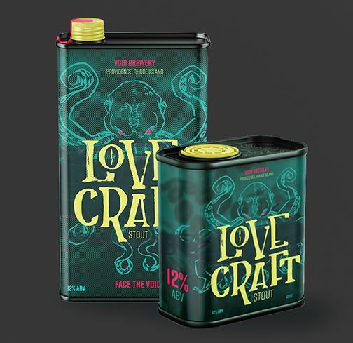 LoveCraft Stout cans, small and large