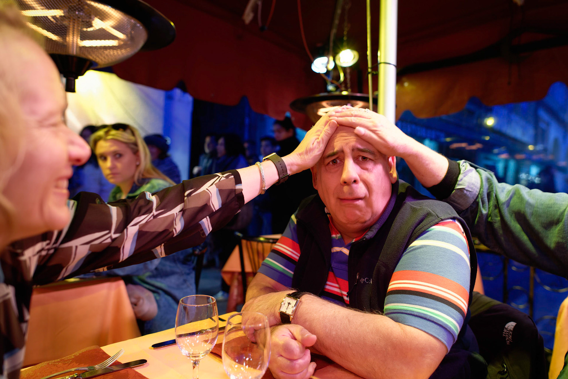Overly warm heat lamp in Venice restaurant