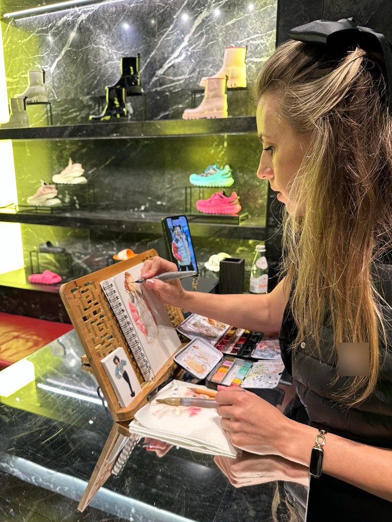 live event artist sketching guests at a Los Angeles brand activation