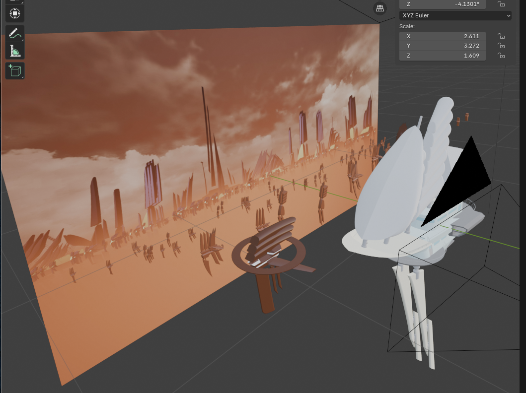 Test layout of the set in Blender, to determine how many BG ships, and what sizes, will be needed.