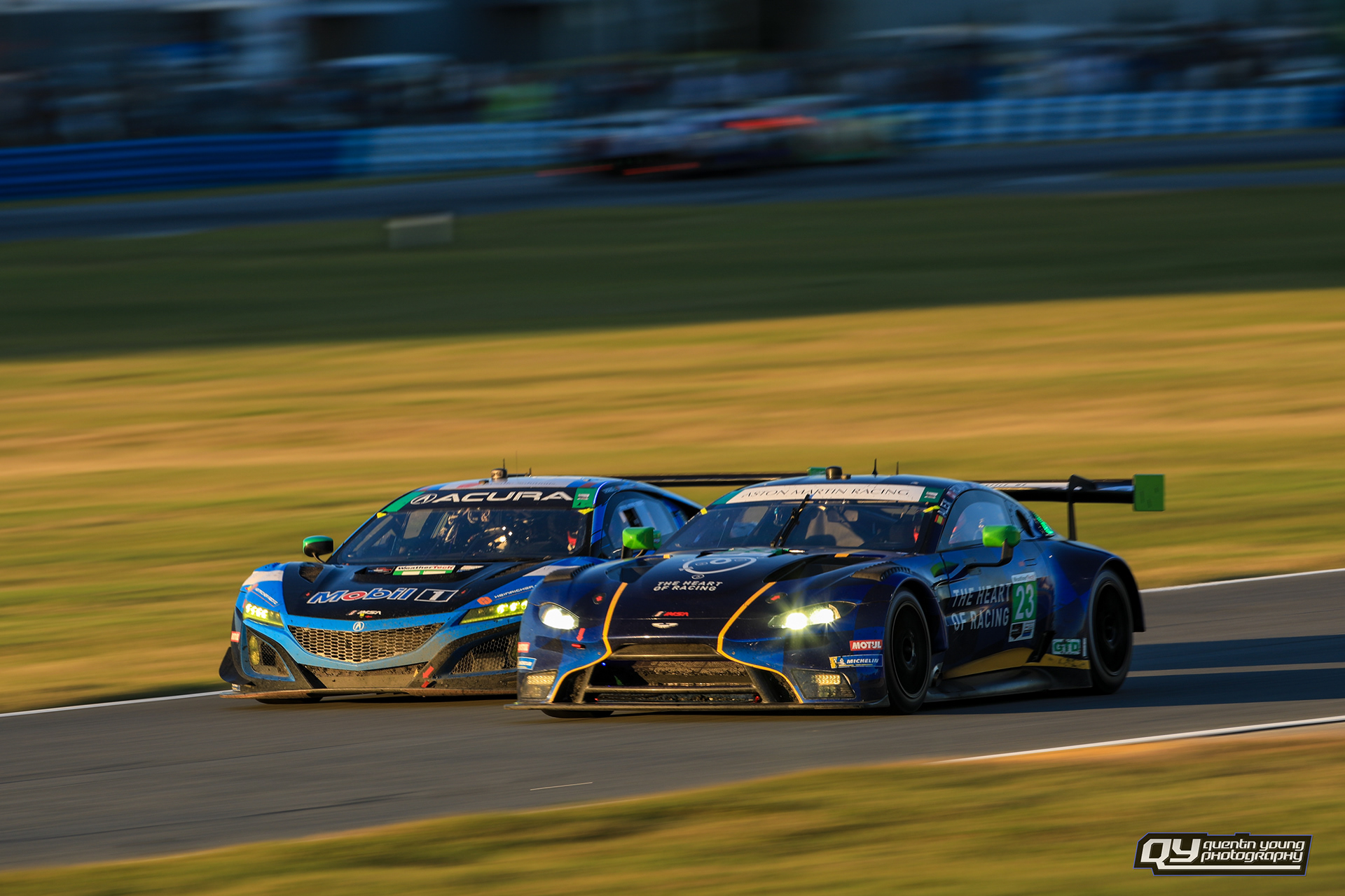 #23 Heart of Racing Team Aston Martin Vantage GT3. #57 Heinricher Racing w/ MSR Curb-Agajanian Acura NSX GT3 Evo.