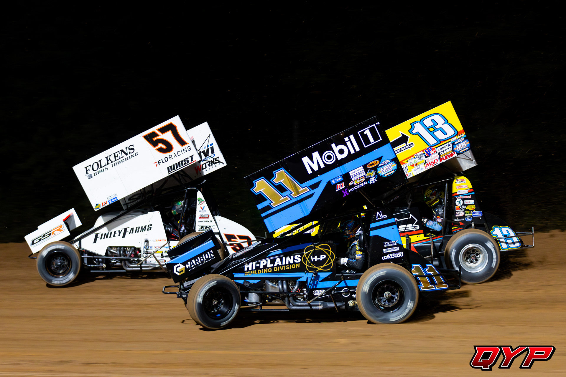 #11 Corey Eliason. #57 Kyle Larson. #13 Justin Peck. Lernerville Speedway High Limit. 9/26/23